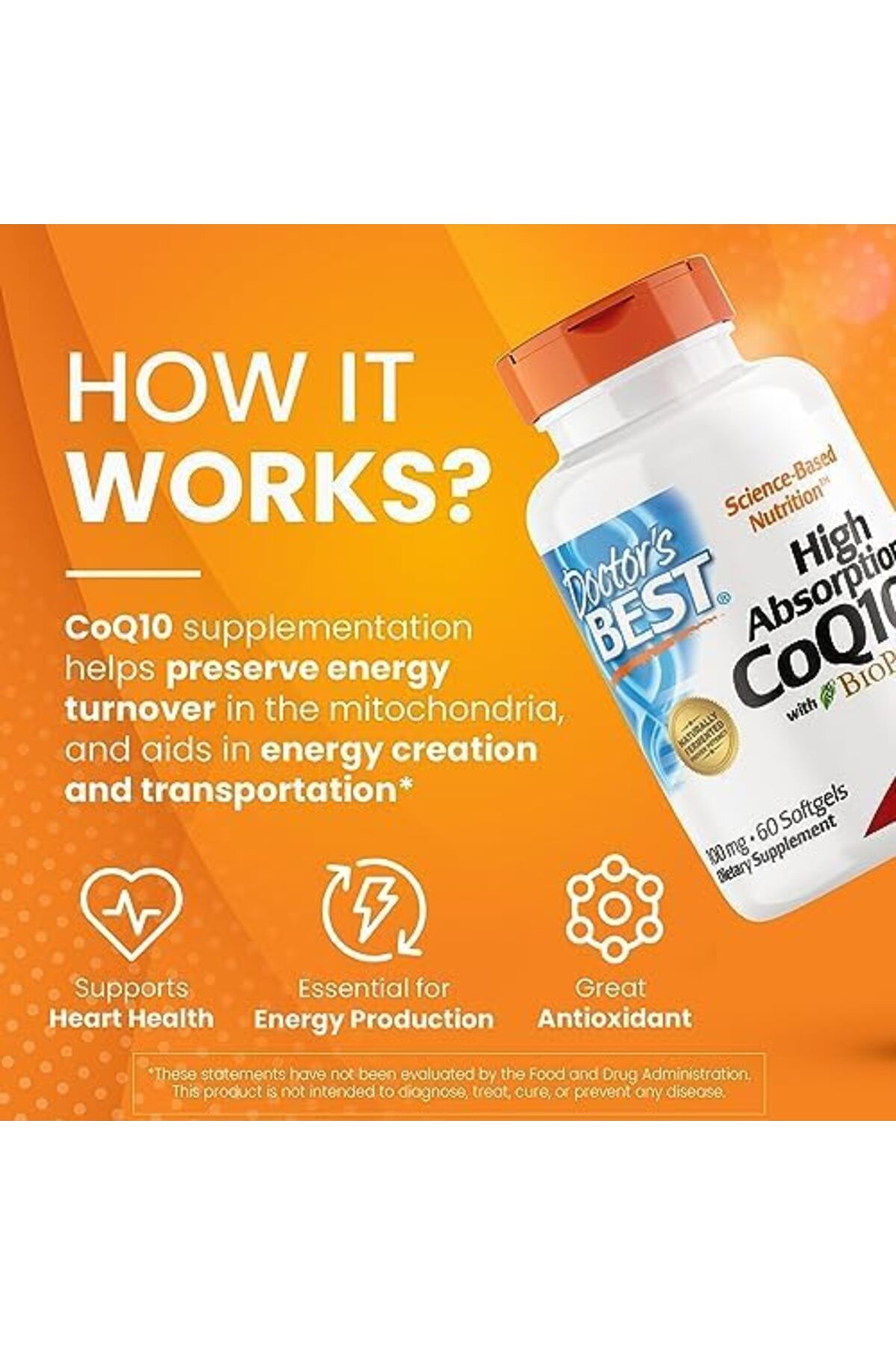 Doctor's Best-High Absorption CoQ10, 60 Softgels,with BioPerine, Important for the Creation of Energy 4