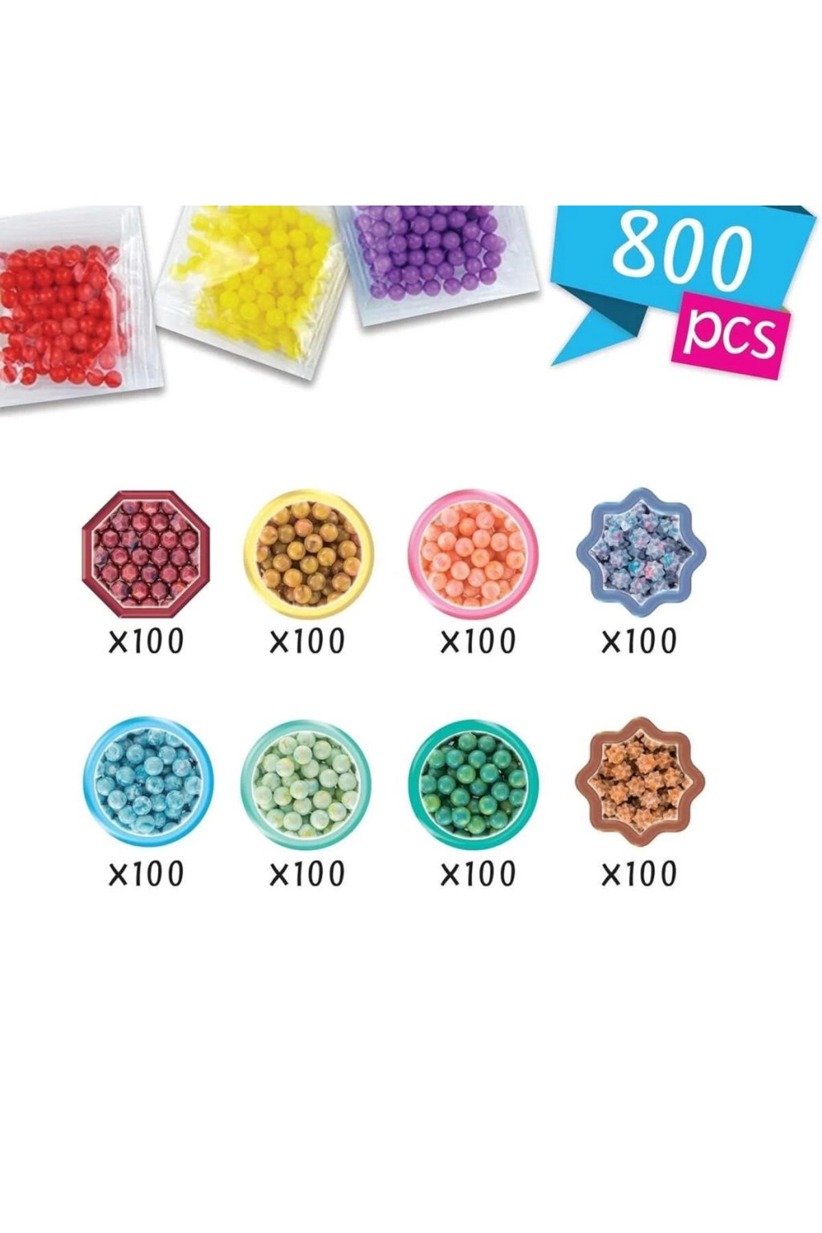 Bfs 35089 بستهٔ توپک‌های جایگزین رنگ‌های آبرنگ Aquabeads – ۸۰۰ عدد +۴ سال