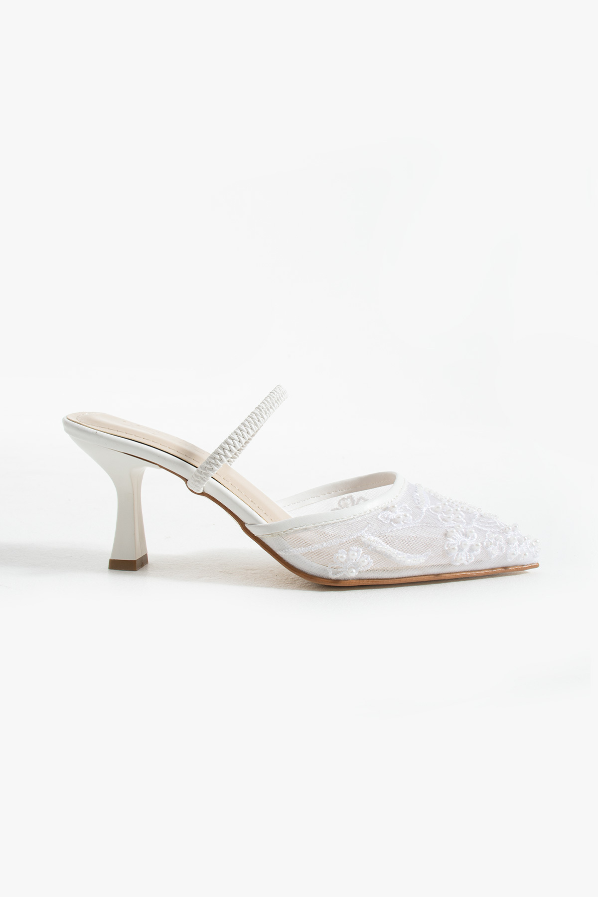 Paris White Pearl Embroidery Detailed Engagement Invitation Wedding Dress Shoes