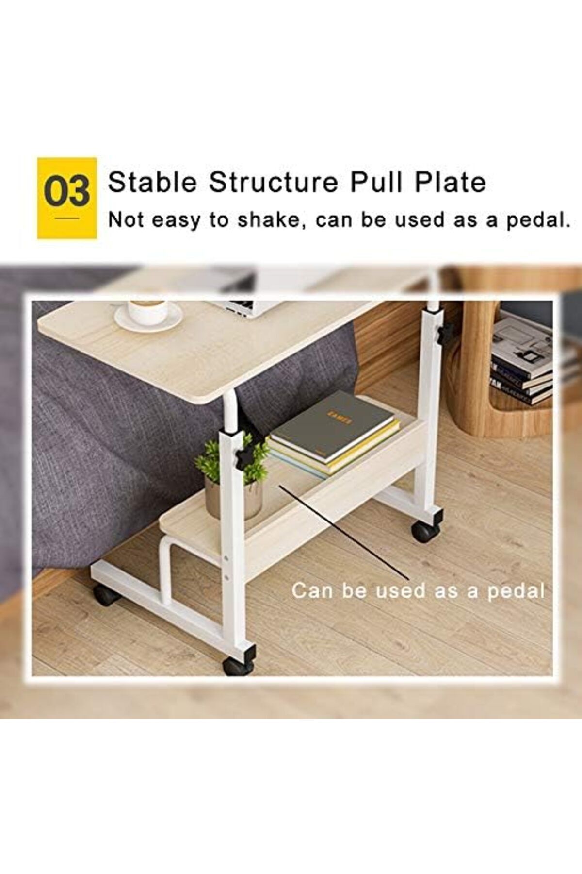 Türkiye-Mobile Bedside Computer Table, Adjustable Height Study Desk Laptop Desk, Side Table with 4 Wheels, f 4