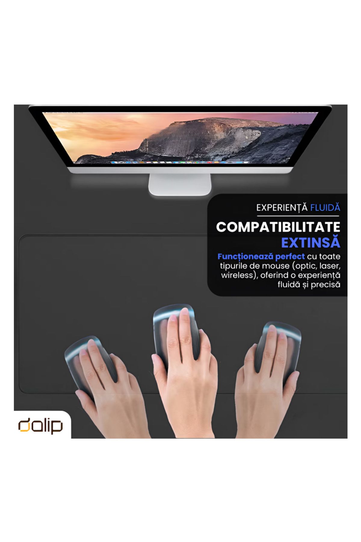 dalip-Mouse Pad Gaming Birou 100x50 cm Dalip, Baza Cauciucata, Accesoriu Tastatura Mouse, Negru 3