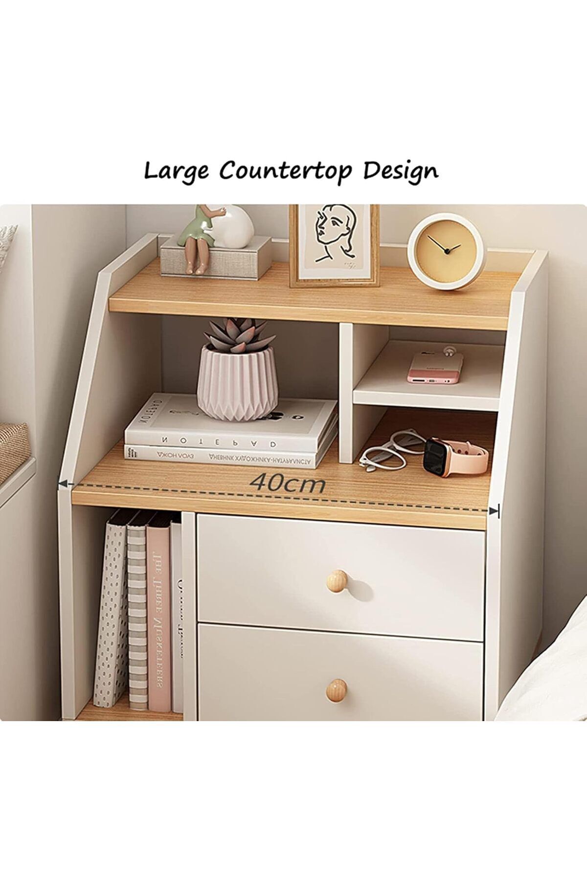 Türkiye-Bedside Cabinet, Bedside Tables Multi-Functional Modern Bedside Table with 2 Drawers and Open Shelf 7