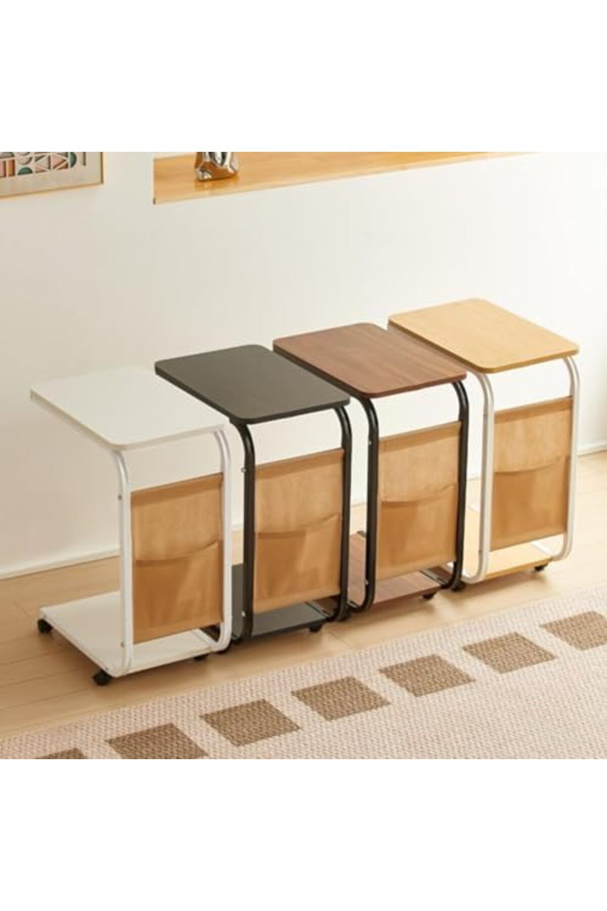 Türkiye-C Shaped End Table, Side Table with Metal Frame, End Table TV Tray, Sofa Table WIth Rolling Casters, 6
