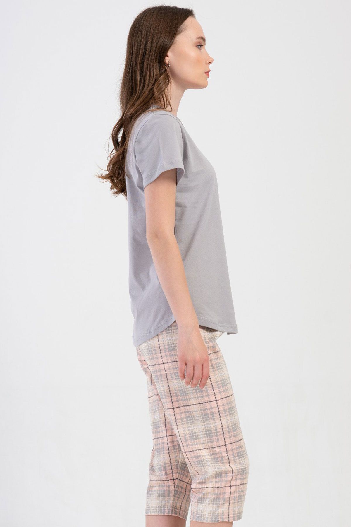 VİENETTA-Cotton Women's Short Sleeve Capri Pajama Set, 408487 3