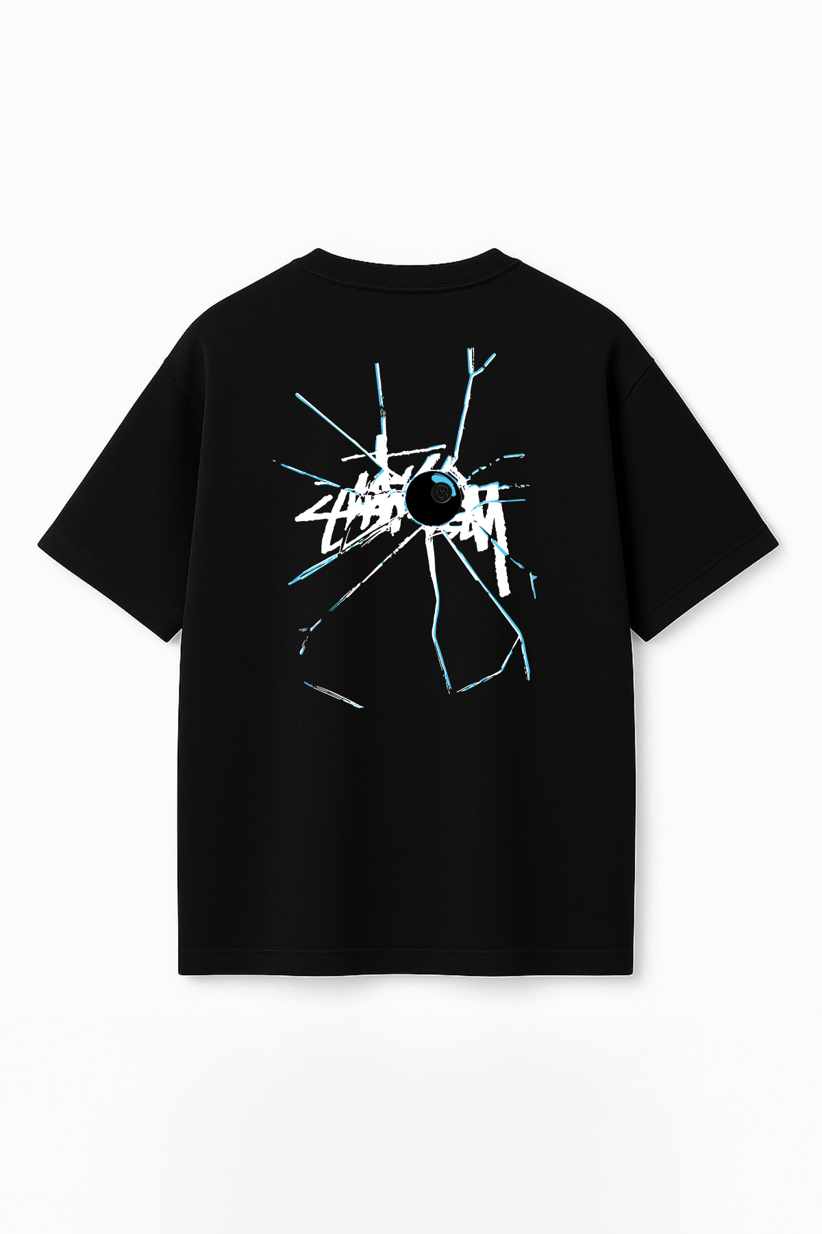 Unisex Stüssy Kırık Cam Baskılı Oversize %100 Pamuk Geniş Kesim Bisiklet Yaka Siyah Tişört RF0528