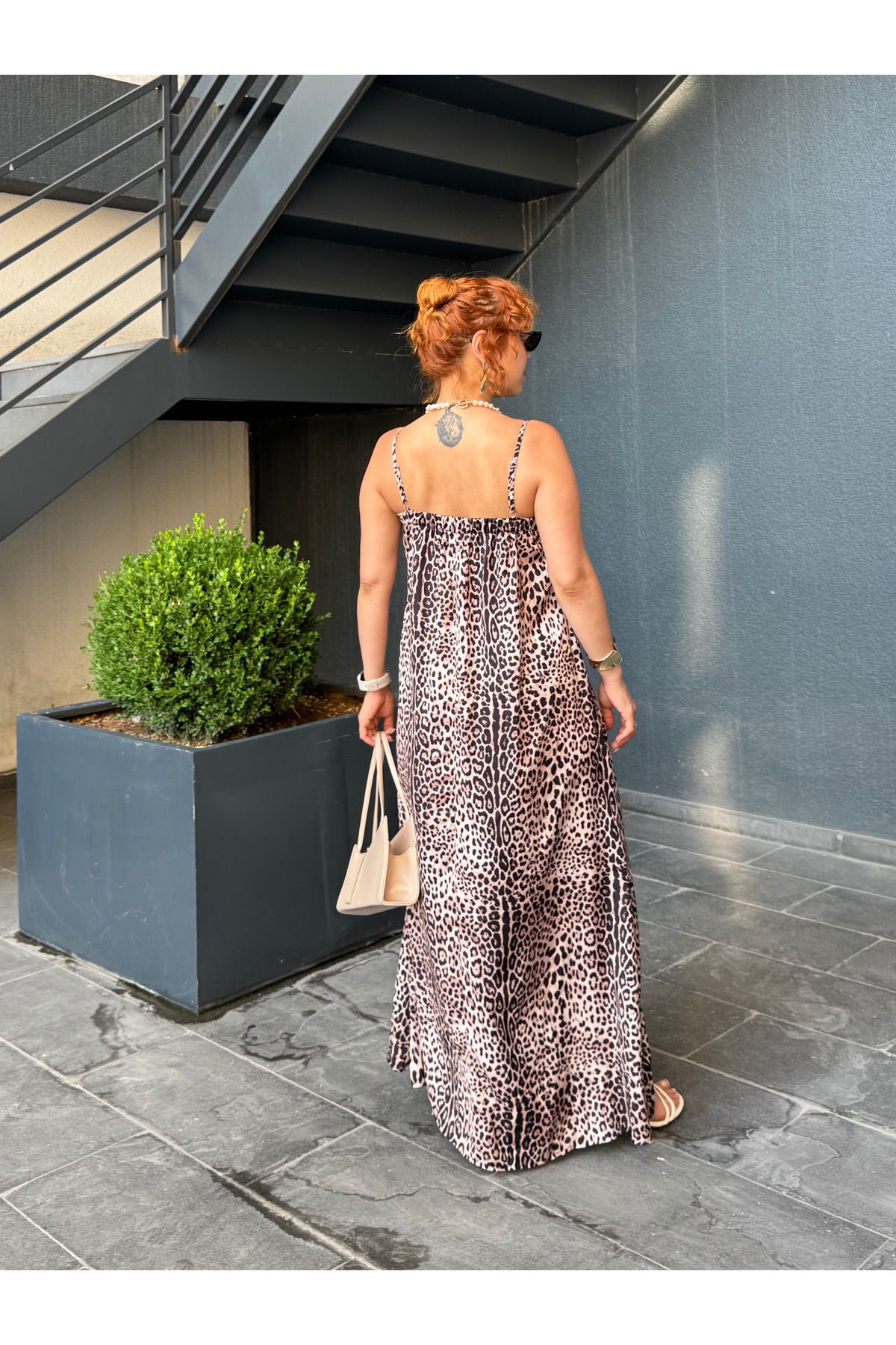 Bak'ap-Premium Leopard Print Satin Long Dress with String Straps and Pockets 5