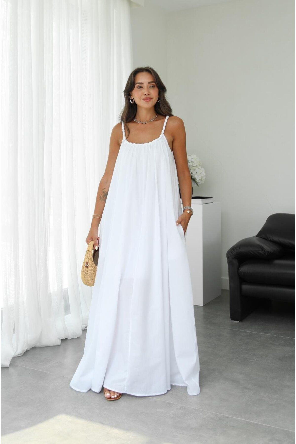 Havoş-White Mesh Detailed Lined Voile Dress 1