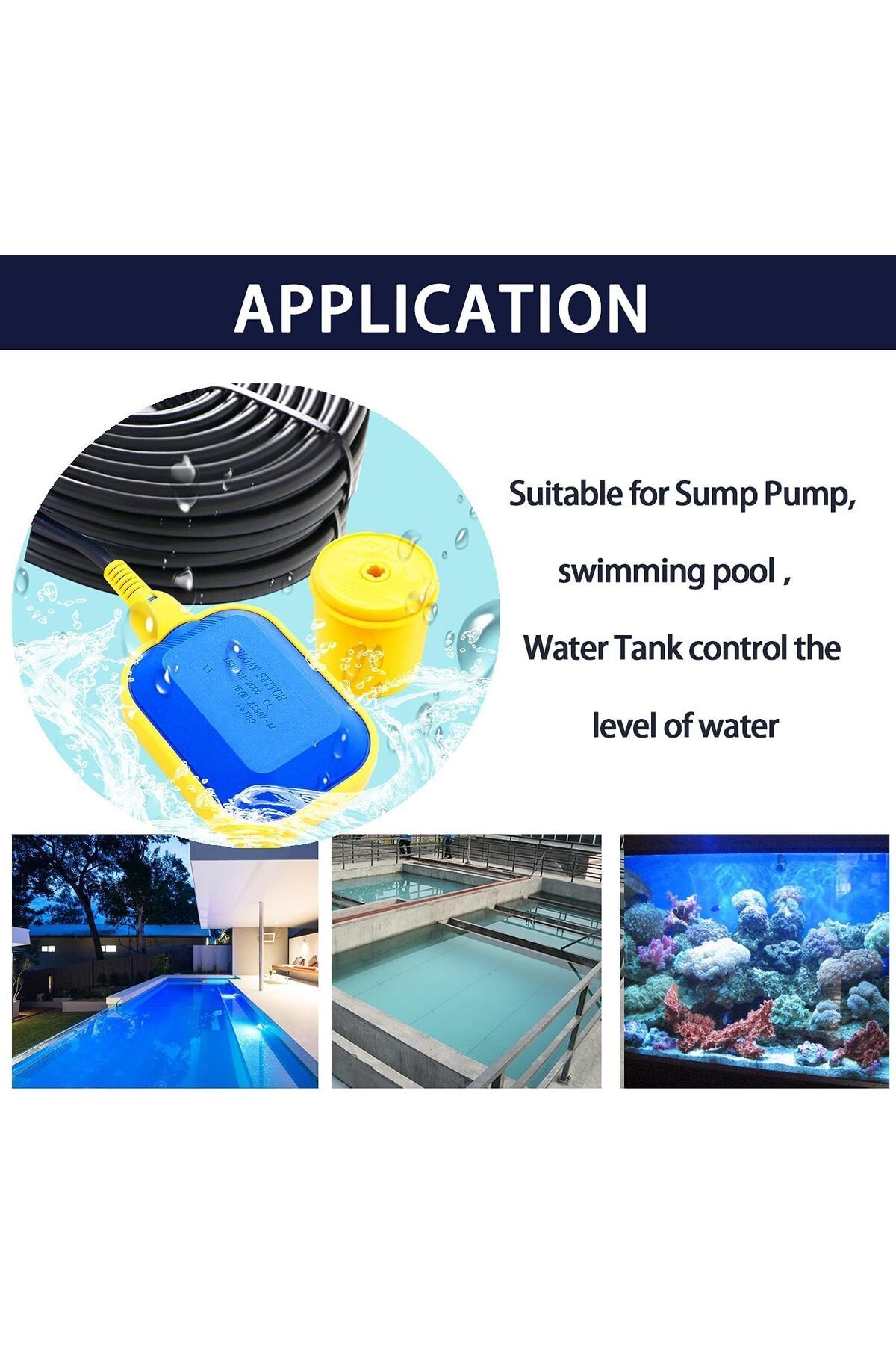 fitto-Cable Float Switch 3m, Water Level Controller with Heavy Base Universal Power, Suitable for Se 3