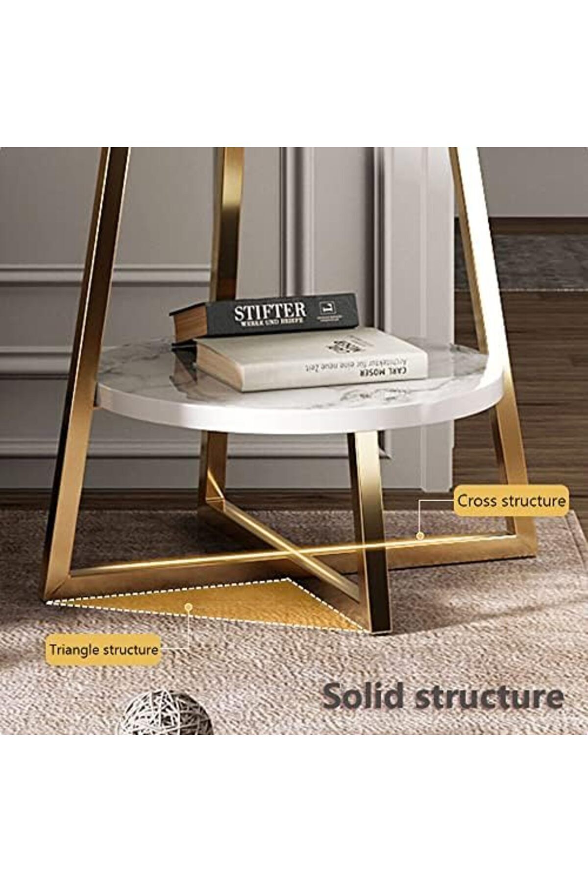 Türkiye-Round Coffee Table, Double Layer Sofa Side Table End Table, Imitation Marble Coffee Round Table Snac 7