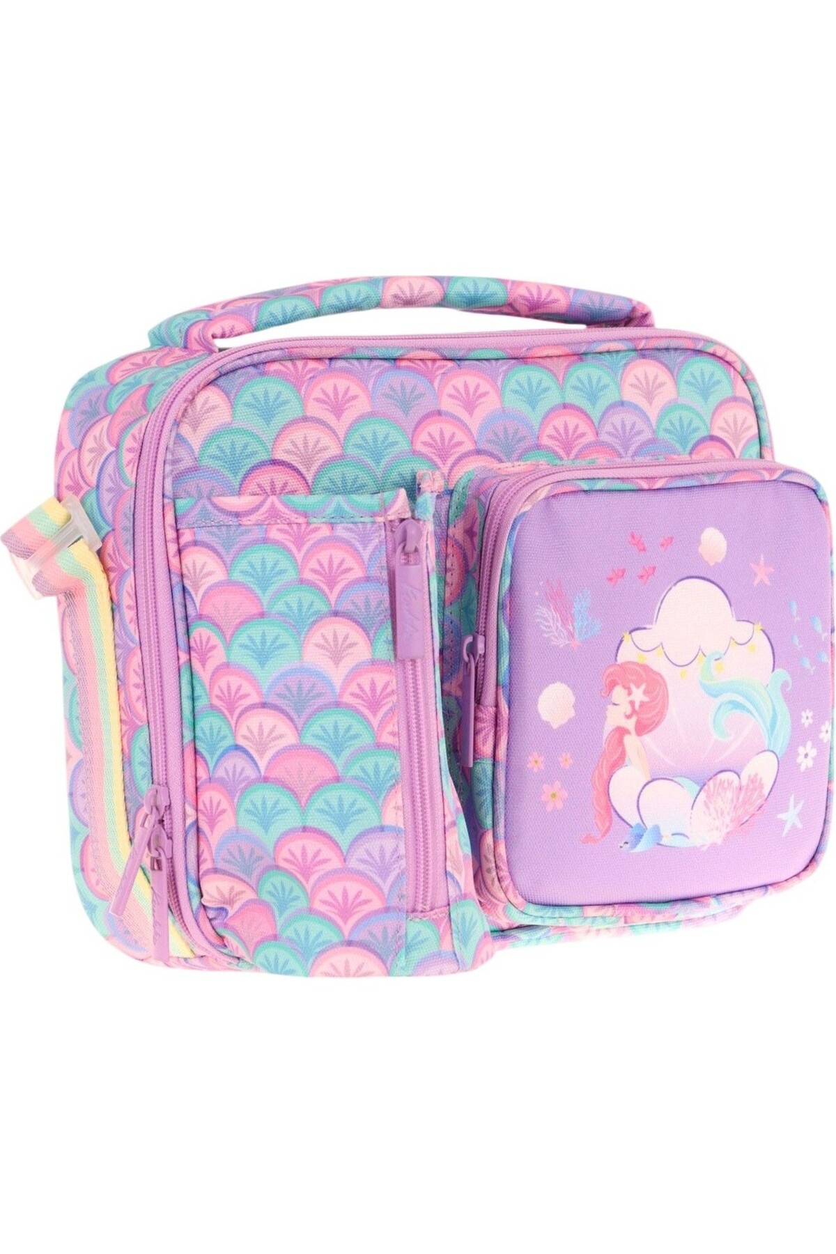 Girl Purple Green Mermaid Thermal Insulated Three Compartment (Canteen Pocket) School Lunch Bag L7225