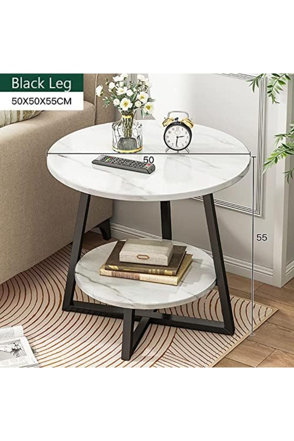 Türkiye-Round Coffee Table, Double Layer Sofa Side Table End Table, Imitation Marble Coffee Round Table Snac 3