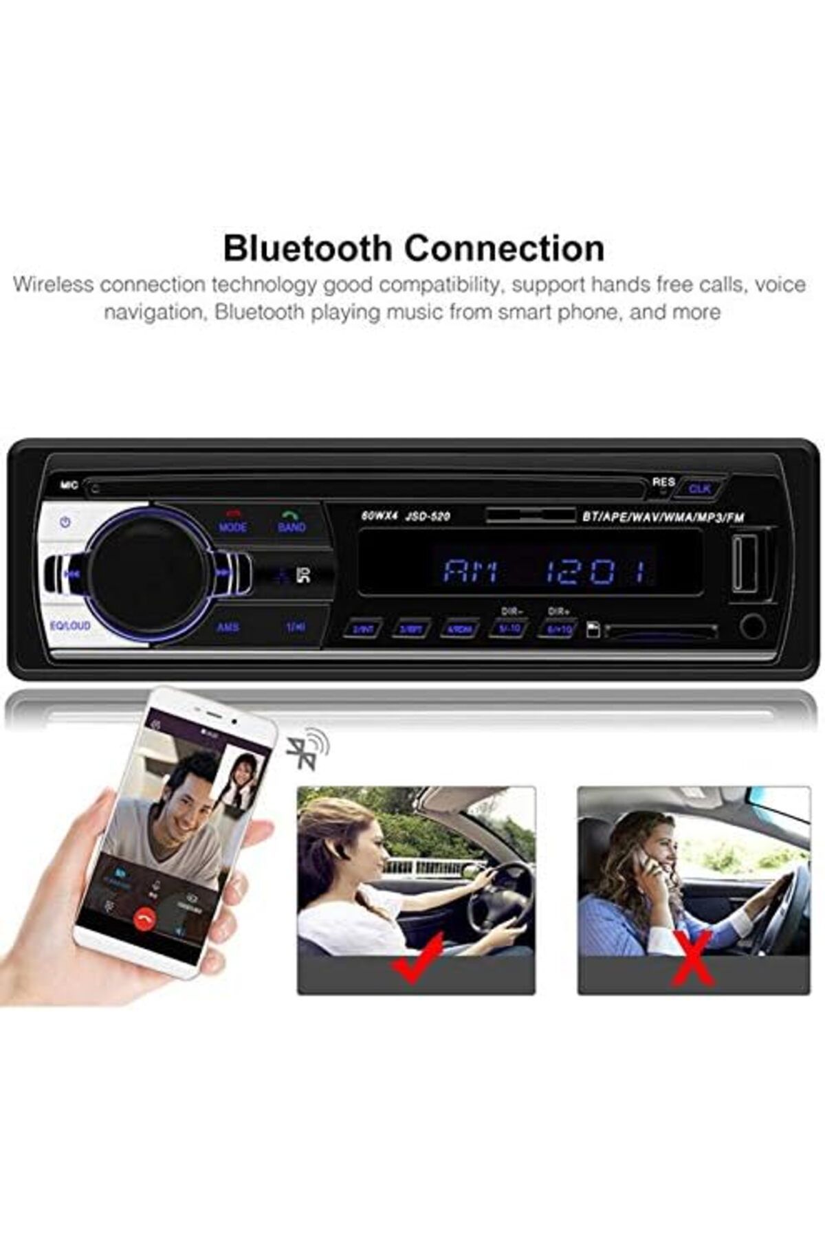 Generic-N/B Car Radio audio USB/SD/MP3 Player Receiver, Bluetooth Hands-Free with Remote Control Black 1 Din 4