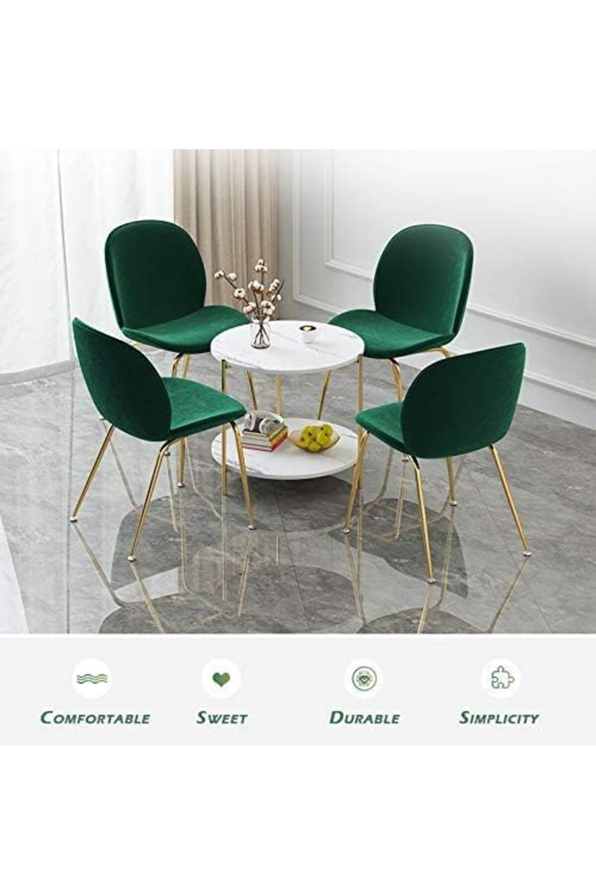 Türkiye-Coffee Table Small 2-Tier End Table with Open Storage Shelf, White Wooden Table Top Gold Metal Frame 4