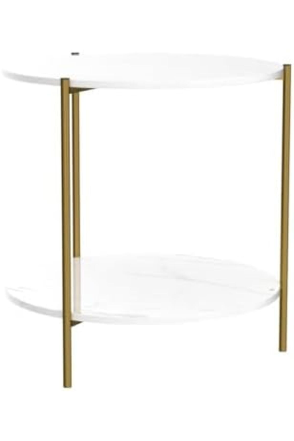 Türkiye-Round Coffee Table - 23.6" Small 2-Tier End Table with Open Storage Shelf, White Wooden Table Top Go 5
