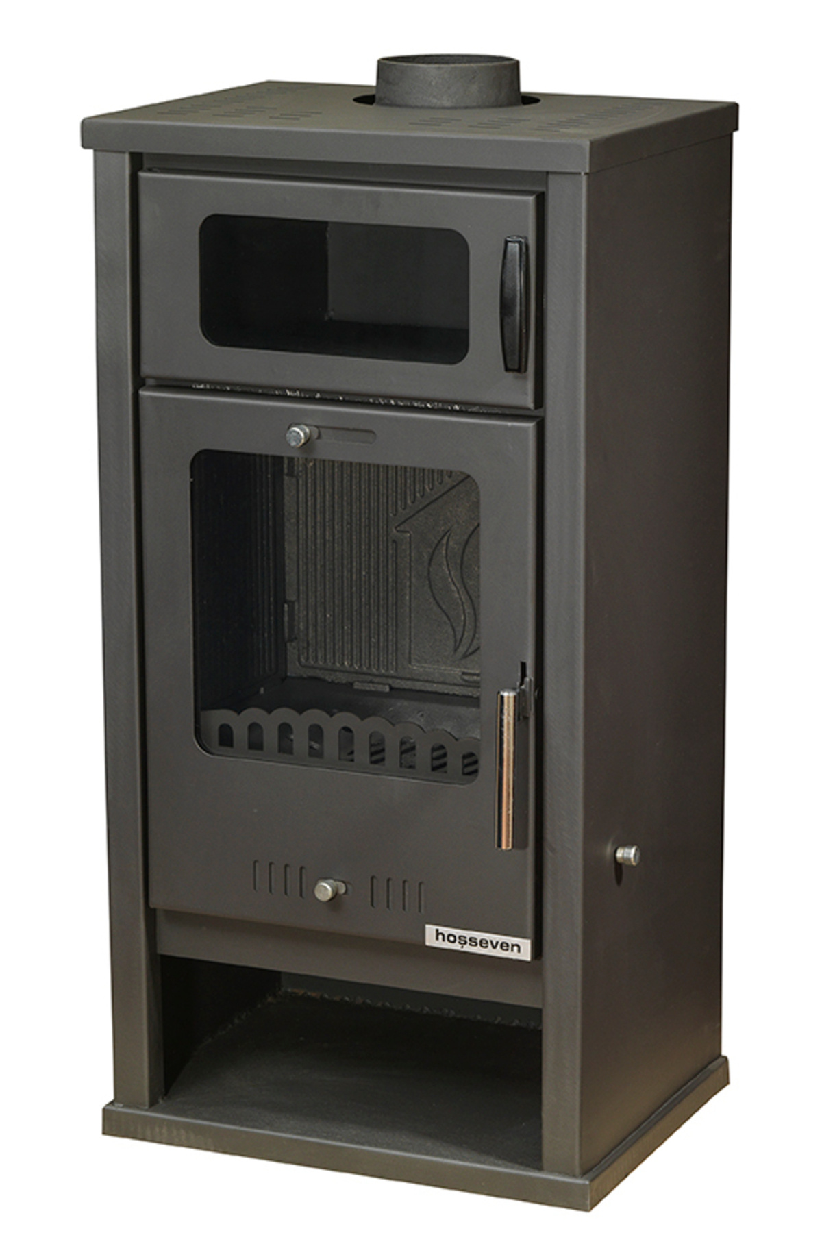 TOPSÖKEN Hoşseven Troy Döküm Hazneli Fırınlı Şömine Geniş Camlı