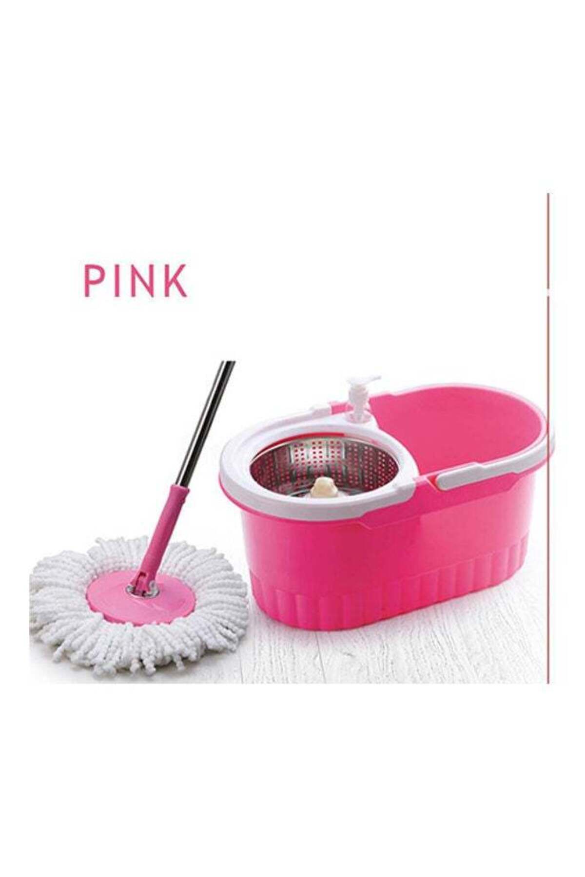 ممسحة دوارة مع دلو وردي-أبيض