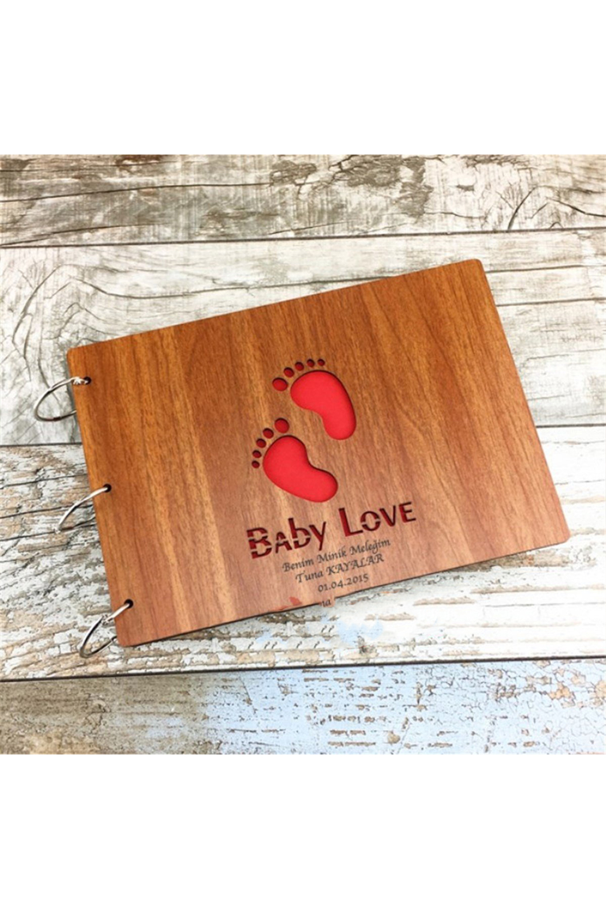 hediyesahibi Doğum Hediyesi İsme Özel Ahşap Bebek Ayağı Temalı Kendin Yap Albüm Defter Baby Love fotoğrafı 6 (önizleme)