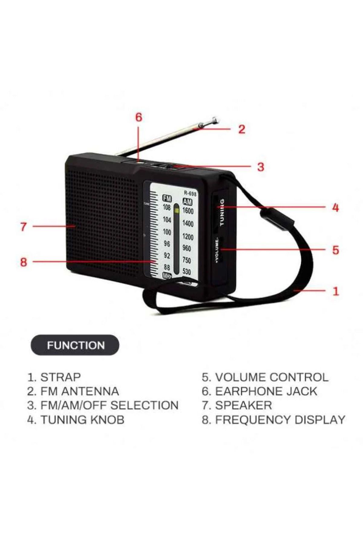 Wasat ELArab-R-698 Portable Pocket Radio with Earphone Output and AM/FM Support for Personal Use 4