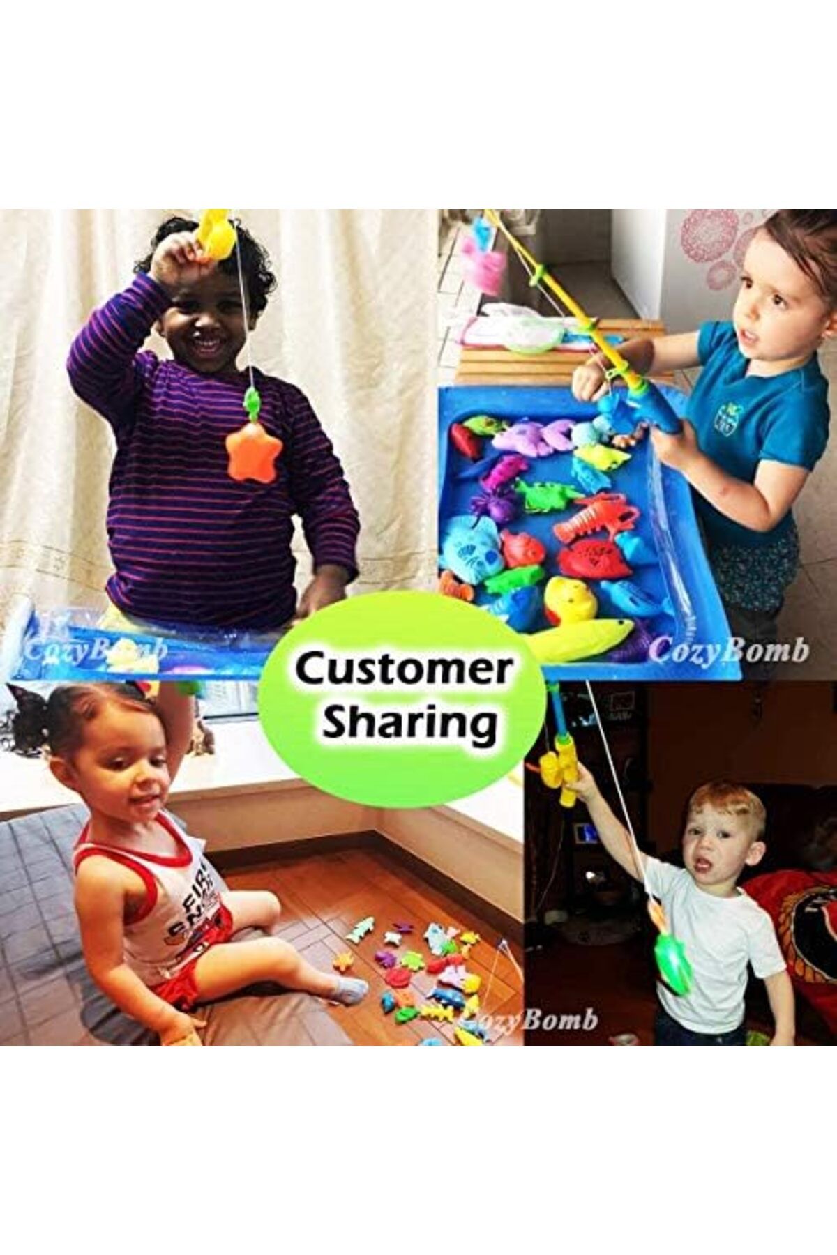 unbranded-Children's Magnetic Fishing Game with 3D Fish Models, 50 Pieces with Pool and Inflator 4