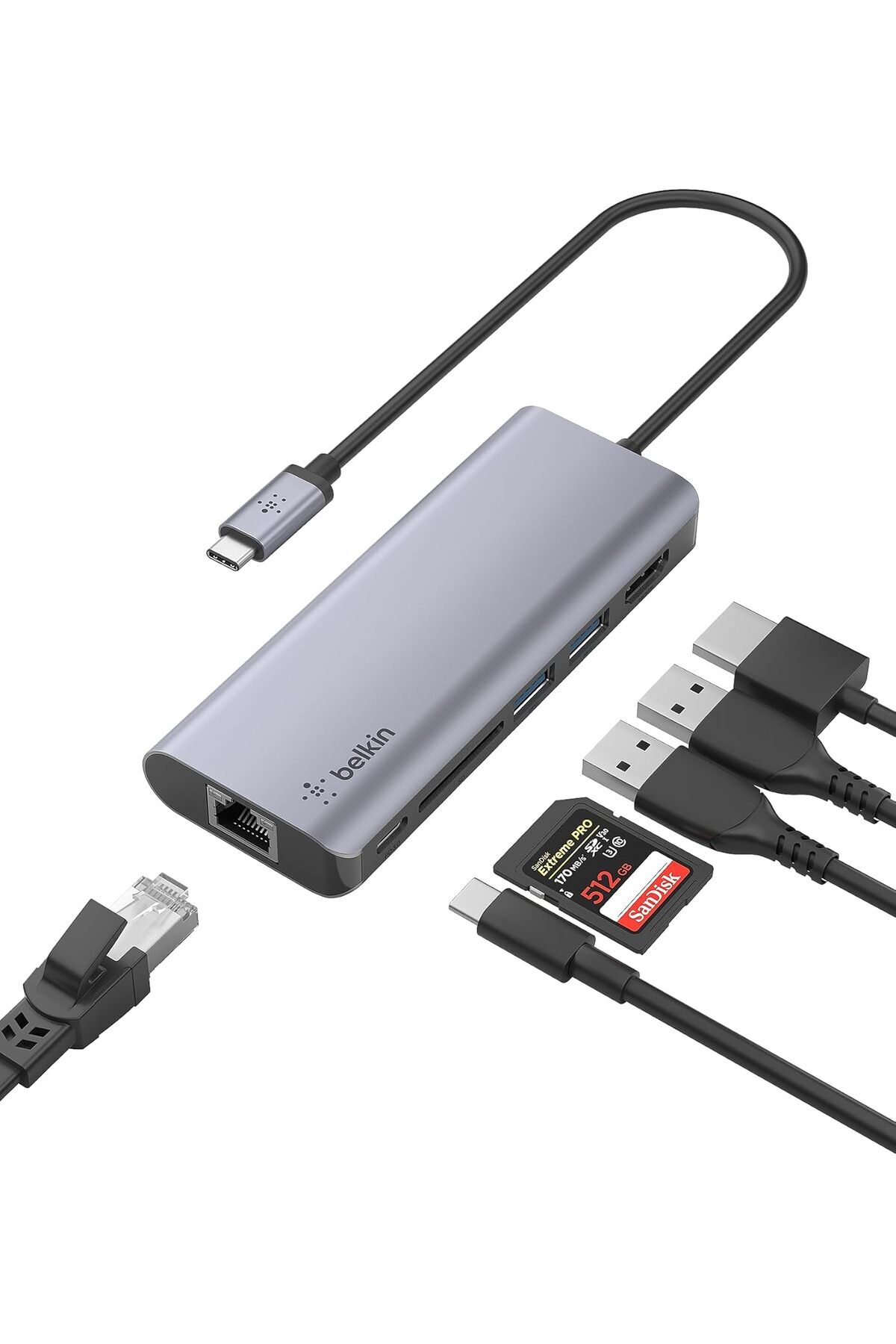Belkin-USB C Hub, 6-in-1 MultiPort Adapter Dock with 4K HDMI, USB-C 100 W PD Pass-Through Charging, 1