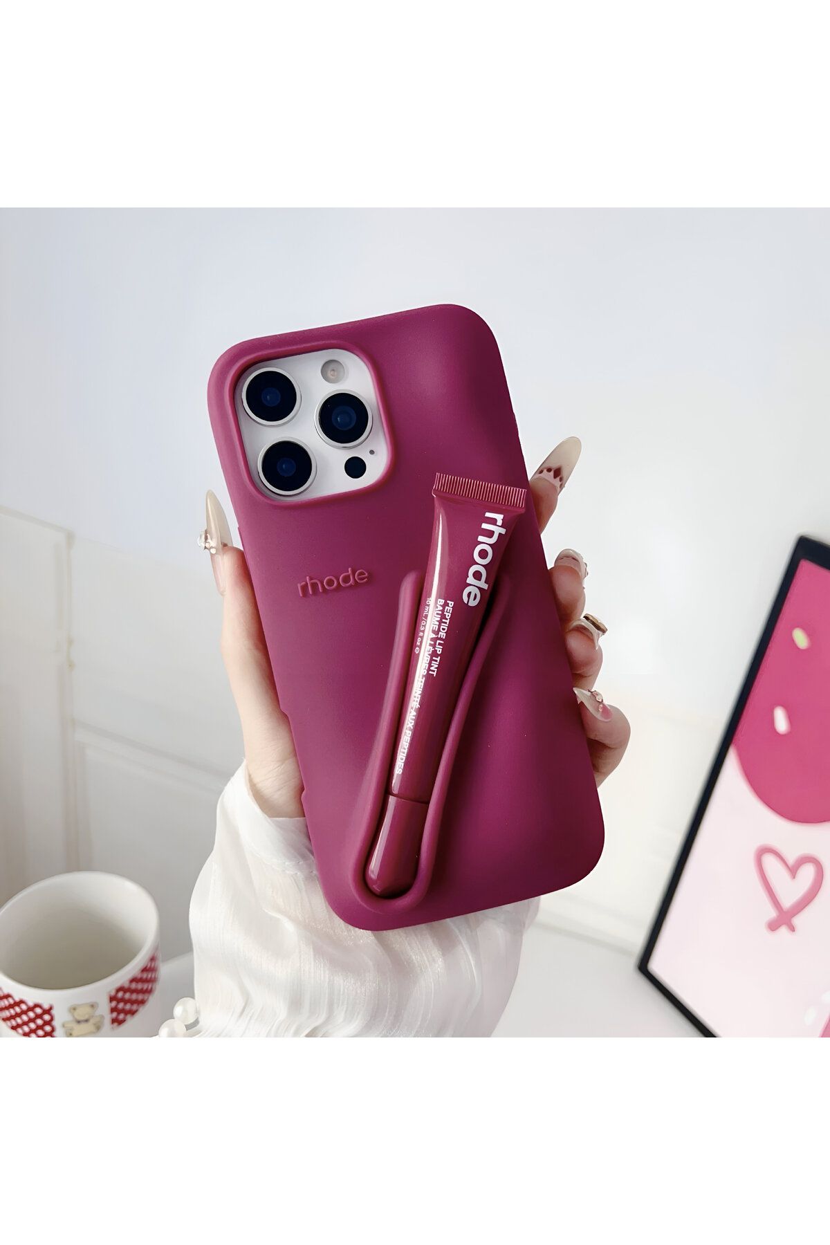 HYPERSOFT-iPhone 14 Pro Max (6.7 Inch) Compatible Rhode Summer Lip Case Case with Lipstick Compartment 4