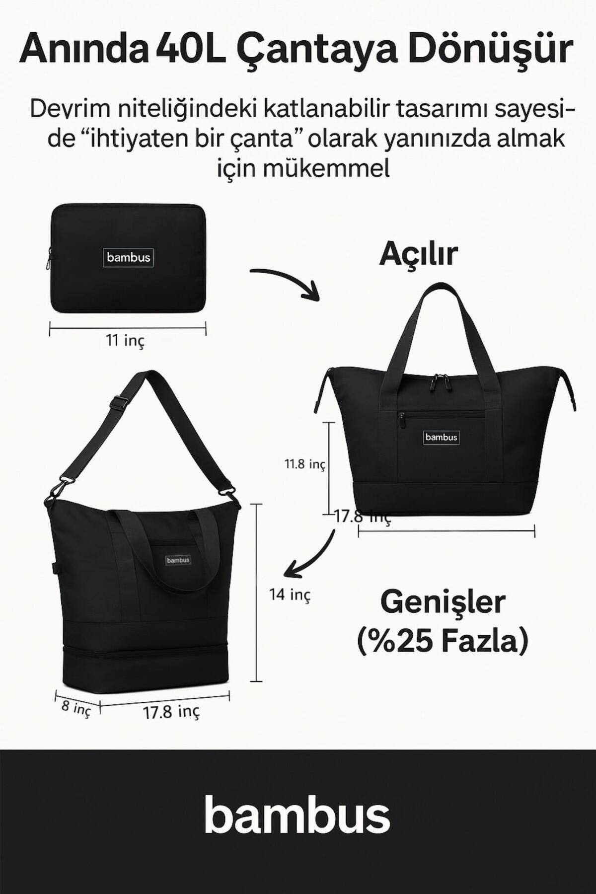 Bambus Cüzdan Küçülebilen/Büyüyebilen Çok Amaçlı Körüklü Su Geçirmez El Seyahat Valizi Bavulu görsel 5
