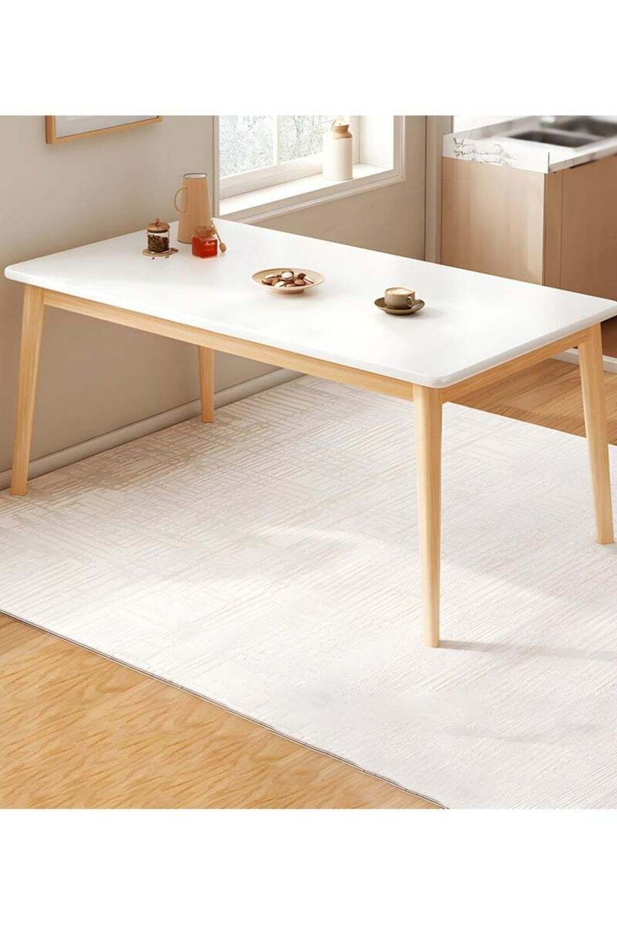 Taimi-طقم طعام من 5 قطع، طاولة طعام مستطيلة | 120×60×75 سم مع 4 كراسي بيضاء بمقاعد ناعمة مبطنة 6