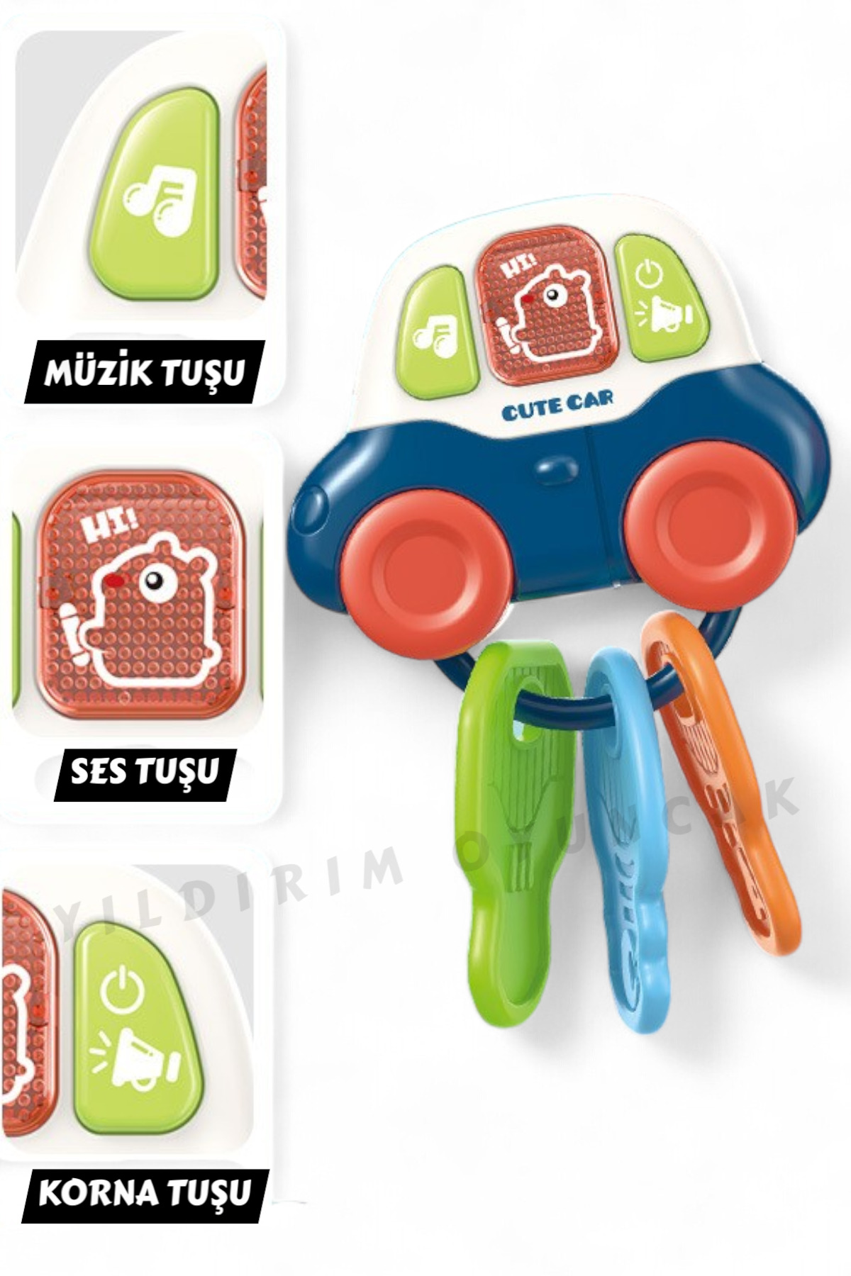 YILDIRIM OYUNCAK Işıklı Müzikli Anahtarlıklı Bebek Arabası 15 cm - Sesli Işıklı Diş Kaşıyıcılı Anahtarlıklı Araba fotoğrafı 4 (önizleme)