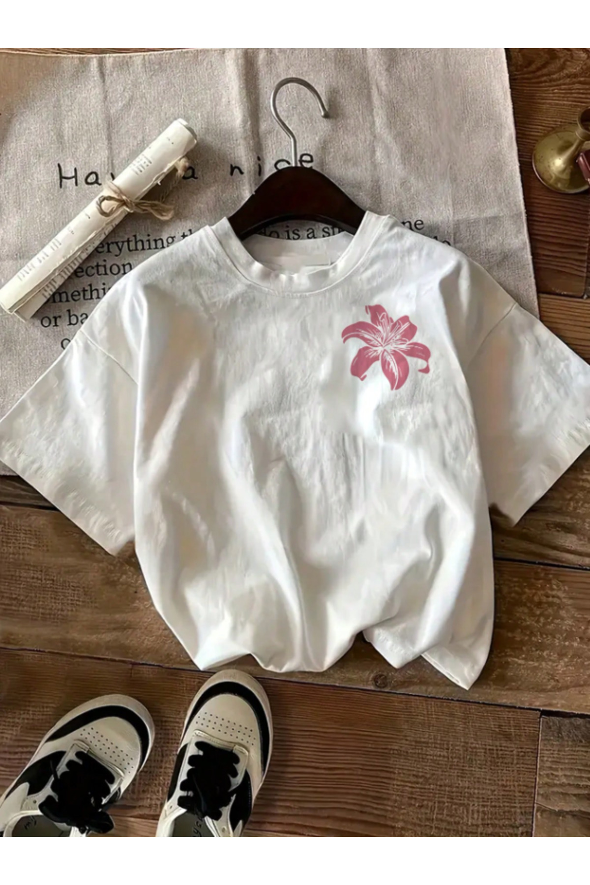 Framgan  Unisex Kadın DENİZ YILDIZI Baskılı Beyaz Pamuklu T-Shirt - Görsel 2