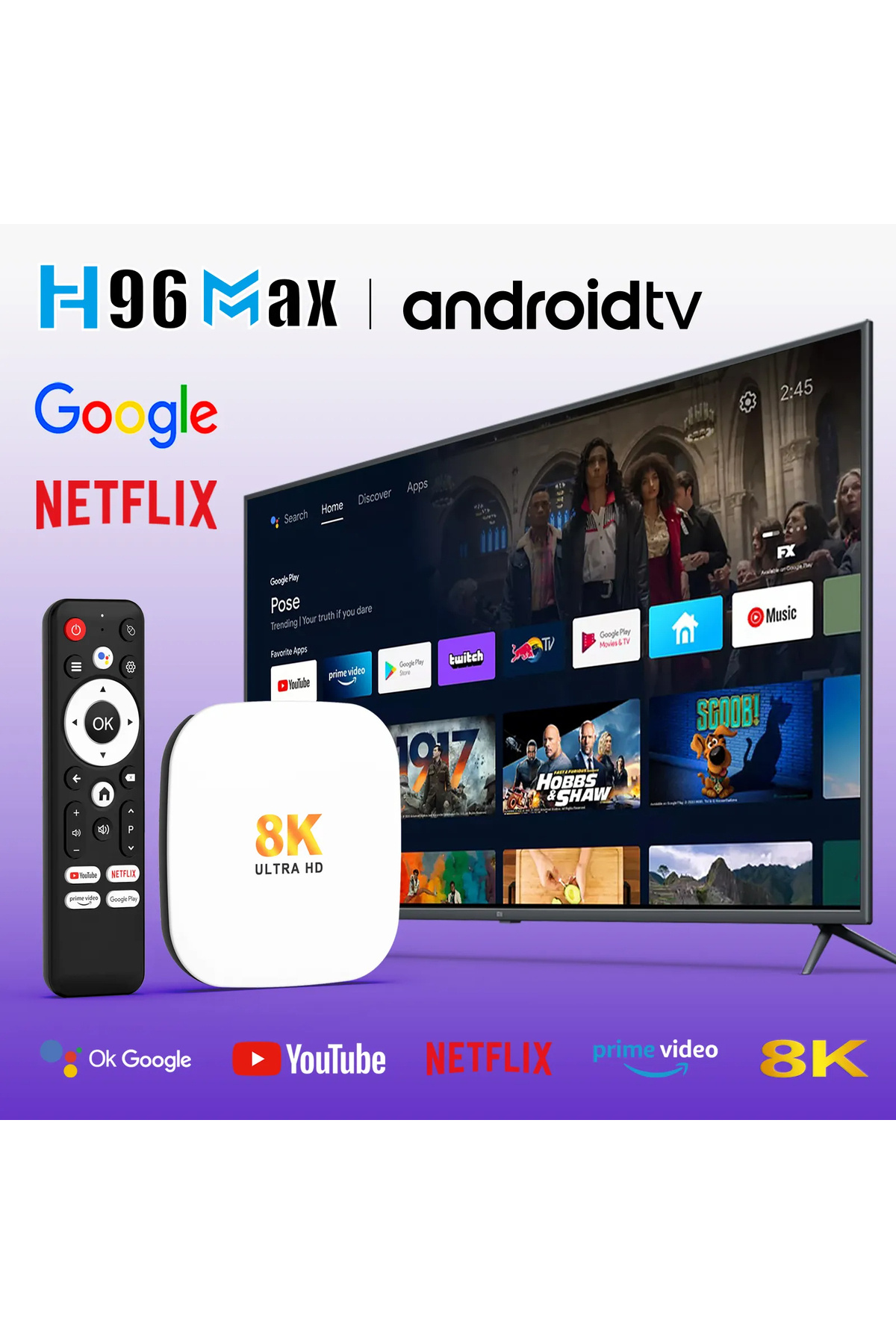 h96max-M2Plus 8K Android 14.0 Tv Box 4Gb+32Gb Media Player Air Mouse Wifi6 Bt 5.4 Ethernet Voice Command 3