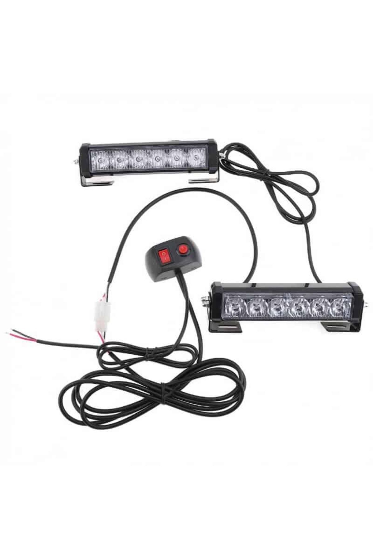 BGRJ Automotive-Yellow LED warning lights, 12-24V, 9-function strobes, grille or ceiling, with button 1