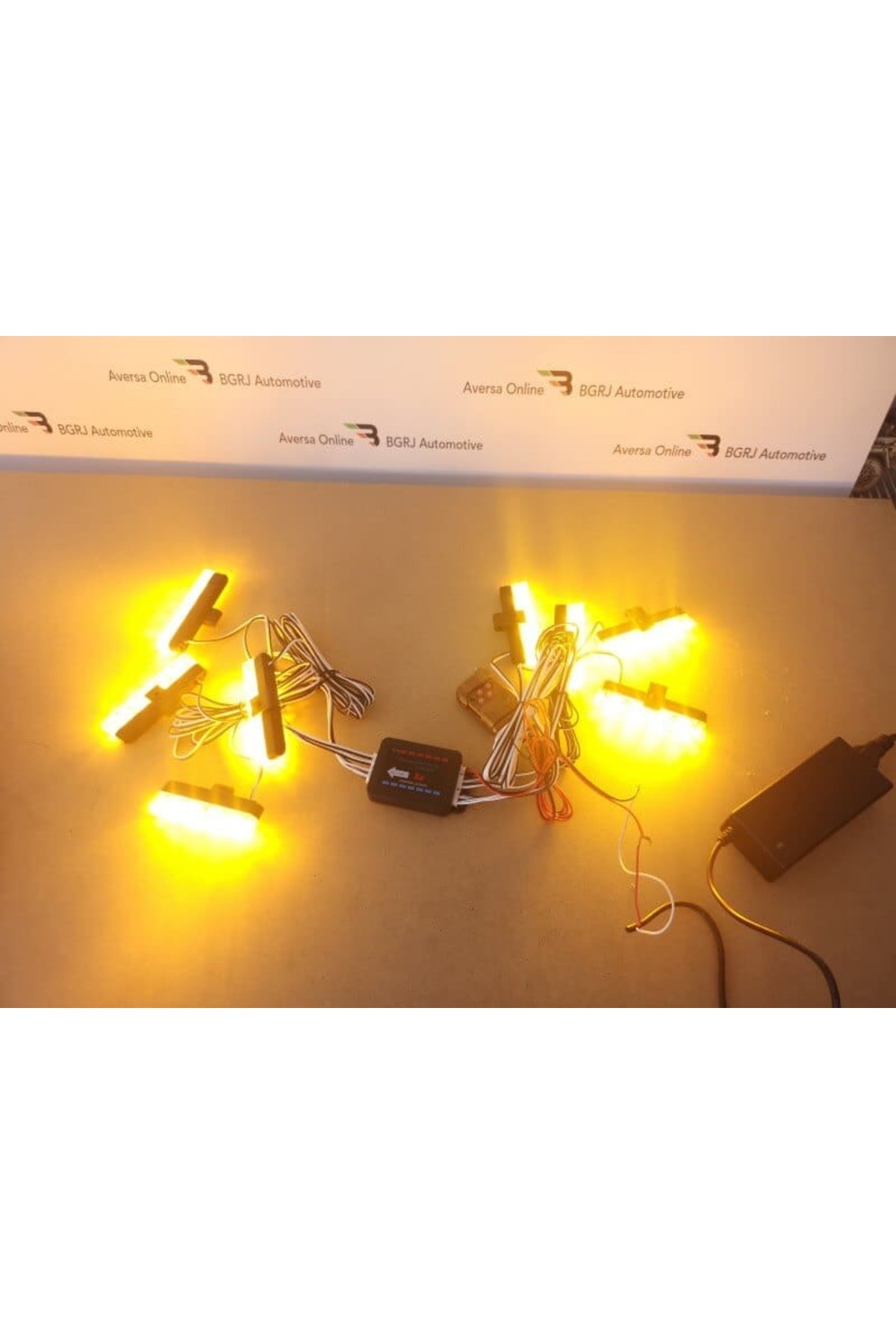 BGRJ Automotive-Set of 8 yellow strobe lights for the grille, remote control, 7 functions, 12V 3
