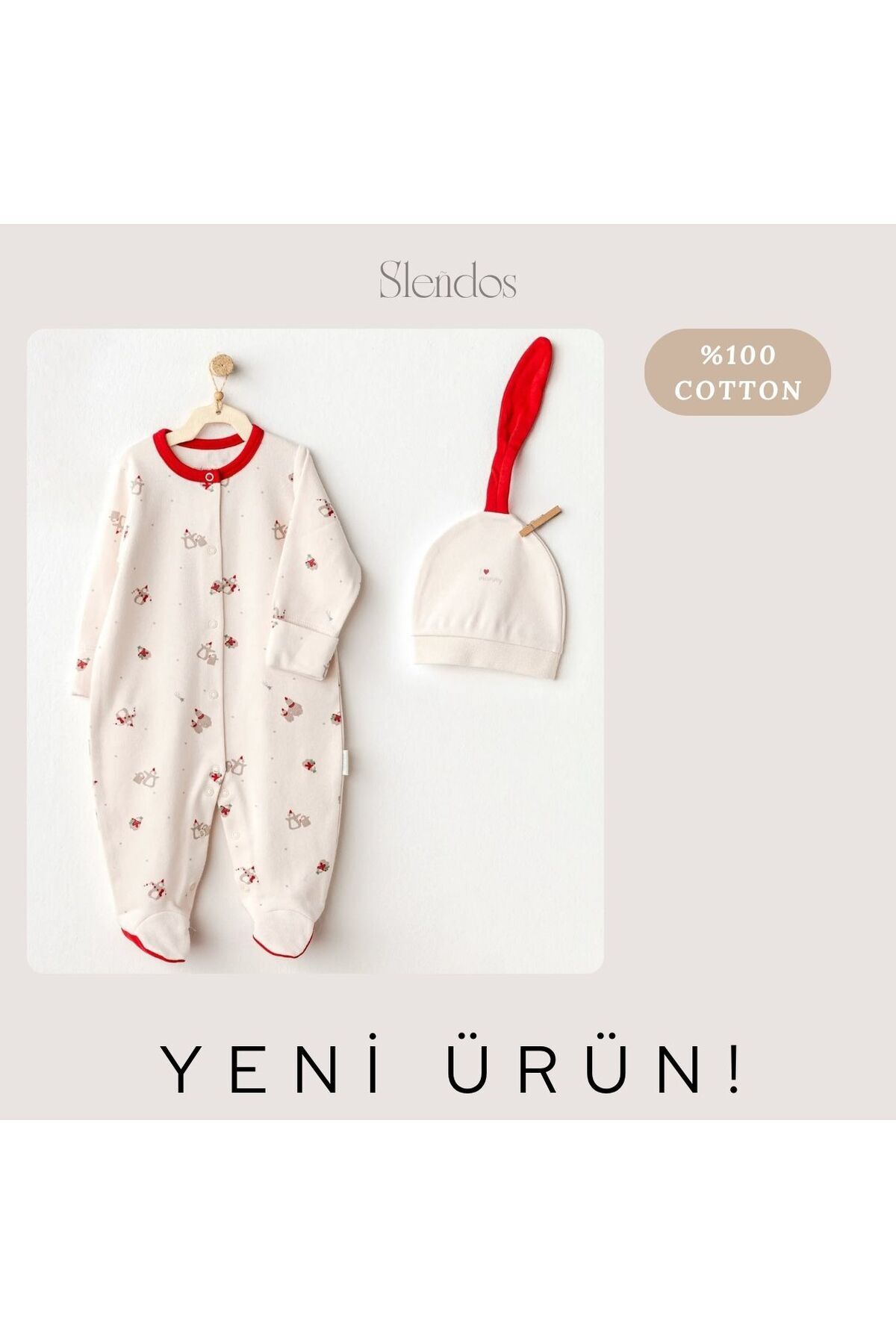 Unisex Bebek, % 100 Cotton, Ekru, Önden Çıtçıtlı, Romper Hat Set Penguin