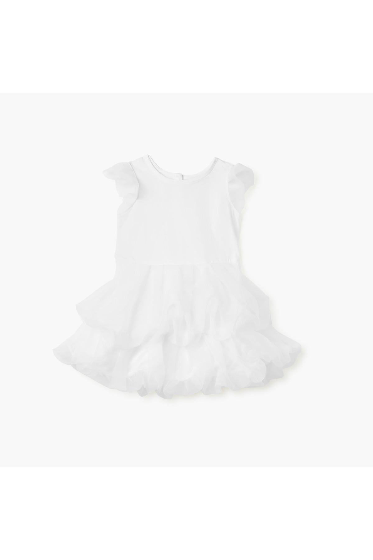 Juniors Solid Round Neck Dress with Short Sleeves and Ruffle Detail