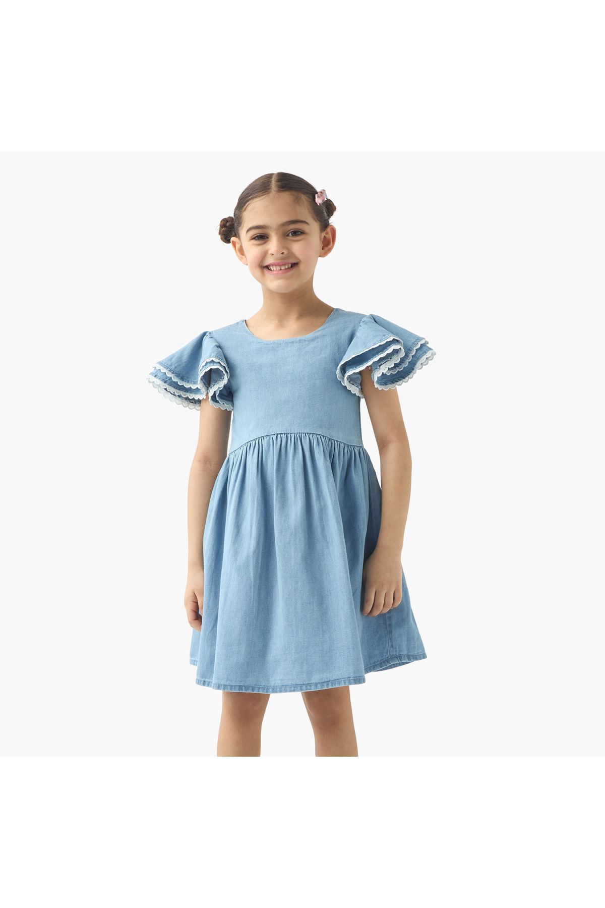 Juniors Solid Dress with Flutter Sleeves and Cutout Detail