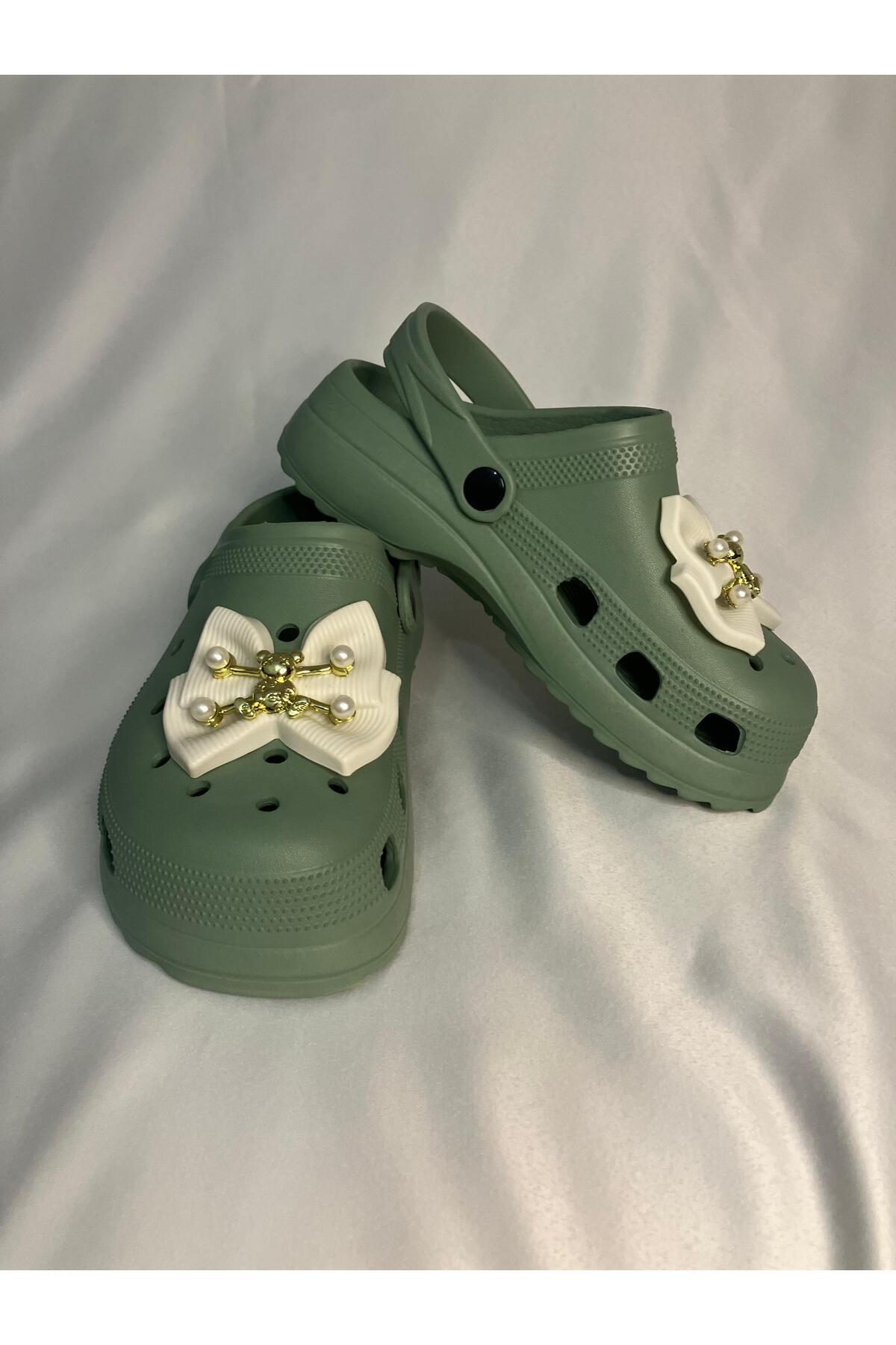 Rooster Zenne Fiyonklu Aksesuarlı Kutulu Eva Cross Terlik Çağla Yeşili