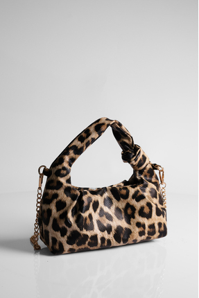 DENSİLA Kadın Taba Leopar Desenli Mini Zincirli El Ve Omuz Çantası