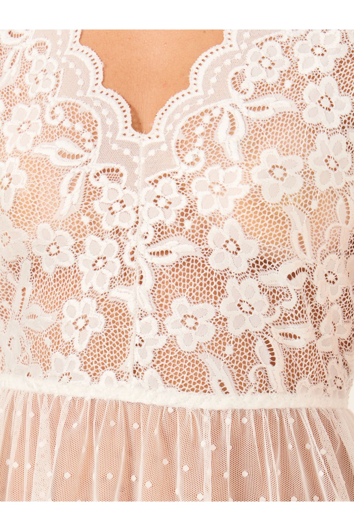 Styli-Lace and Dobby Pattern Flutter Sleeves Babydoll with Briefs 3