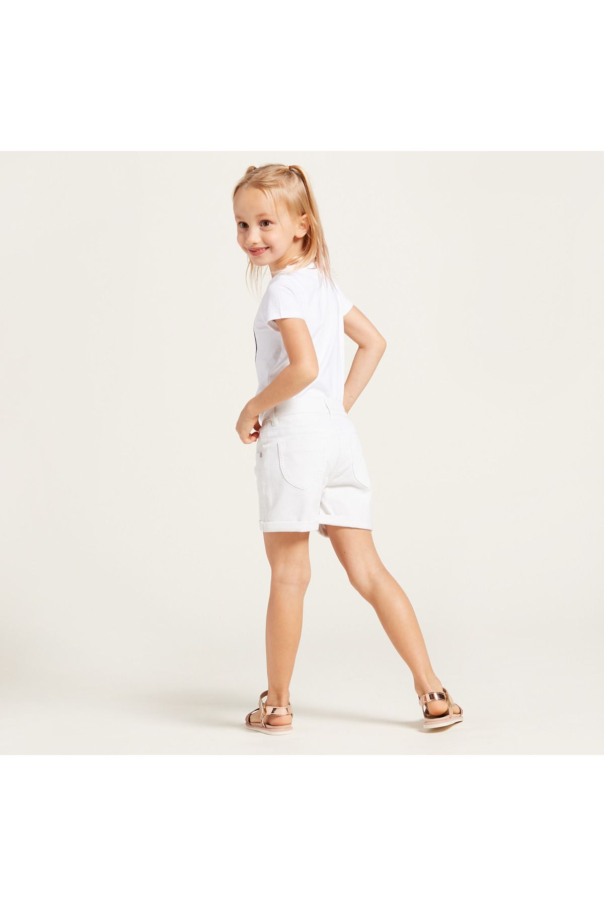 Juniors-Solid Shorts with Pockets and Button Closure 4