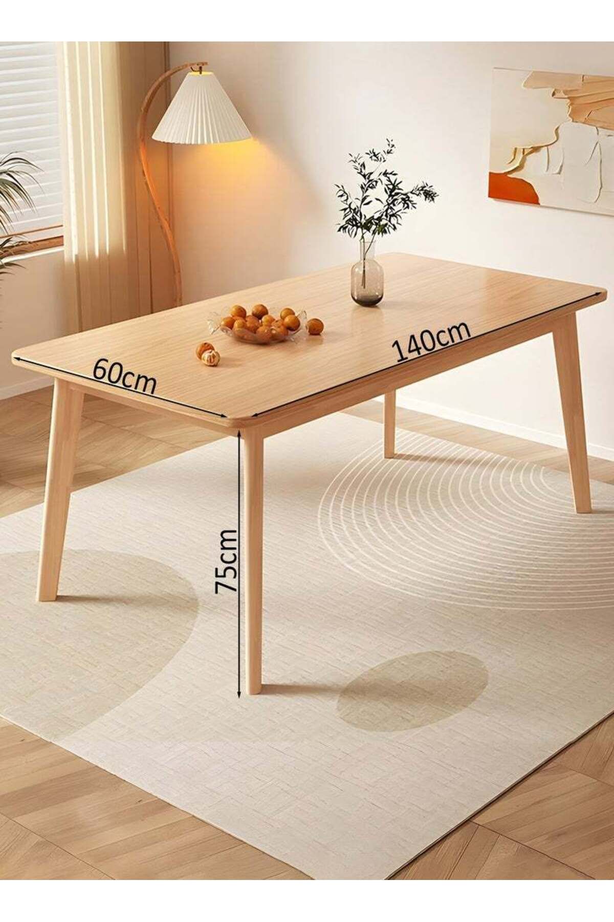 Taimi-طقم طعام من 5 قطع، طاولة طعام مستطيلة بنية اللون، 140×60×75 سم، مع 4 كراسي بيضاء مبطنة وناعمة. 7