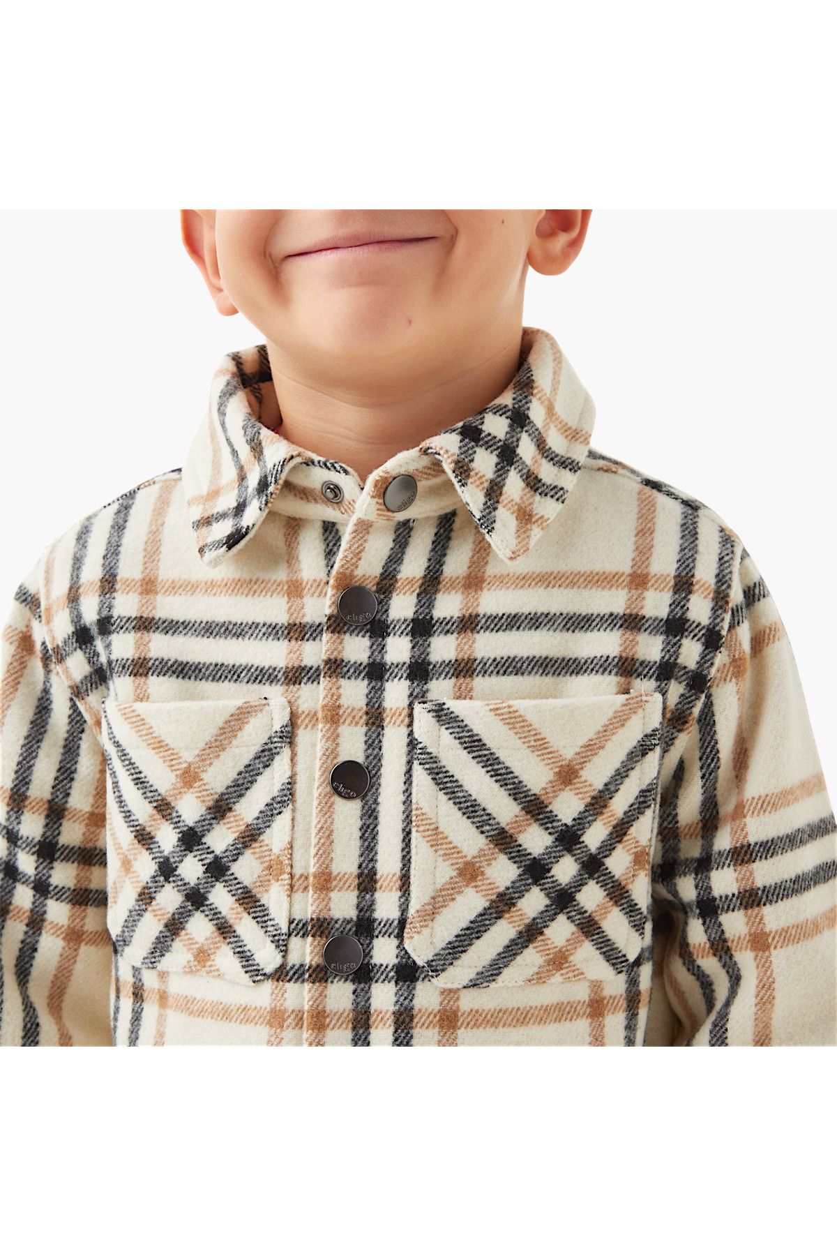 ELIGO-Checked Heavy Jacket with Pockets and Snap Button Closure 4