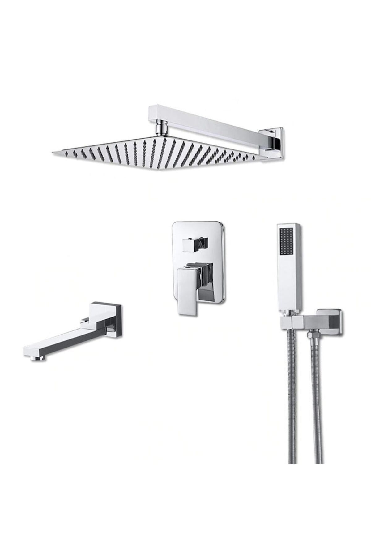 CasaVie-Shower set with square hand shower 30 cm side, with built-in mixer, 3 water flow functions, silver 2