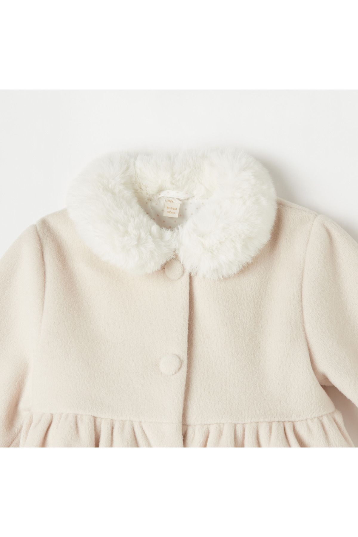 giggles-Textured Faux Fur Jacket with Button Closure and Bow Detail 3