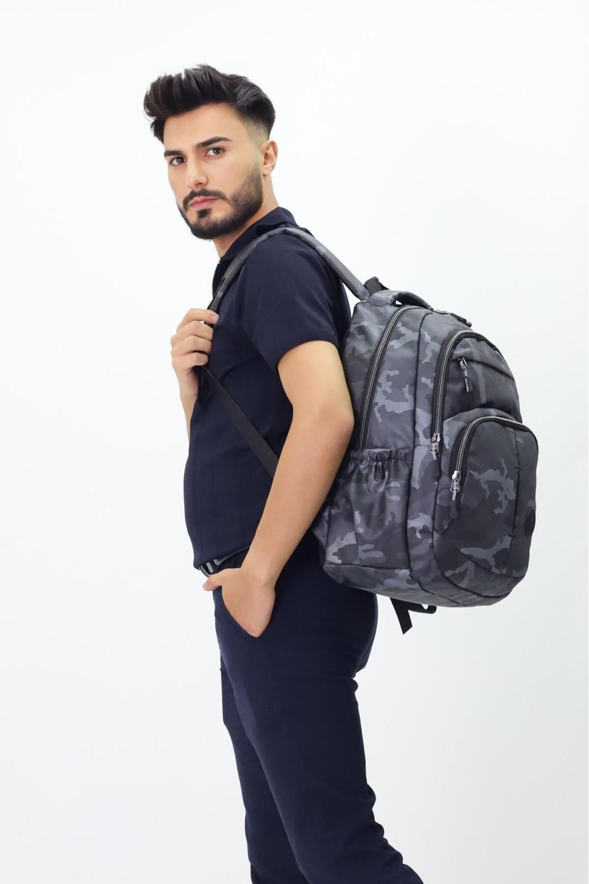 OBAY LİFE Rucsac De Școală De Călătorie Zilnică Cu Model De Camuflaj Negru Gri Unisex - One Size