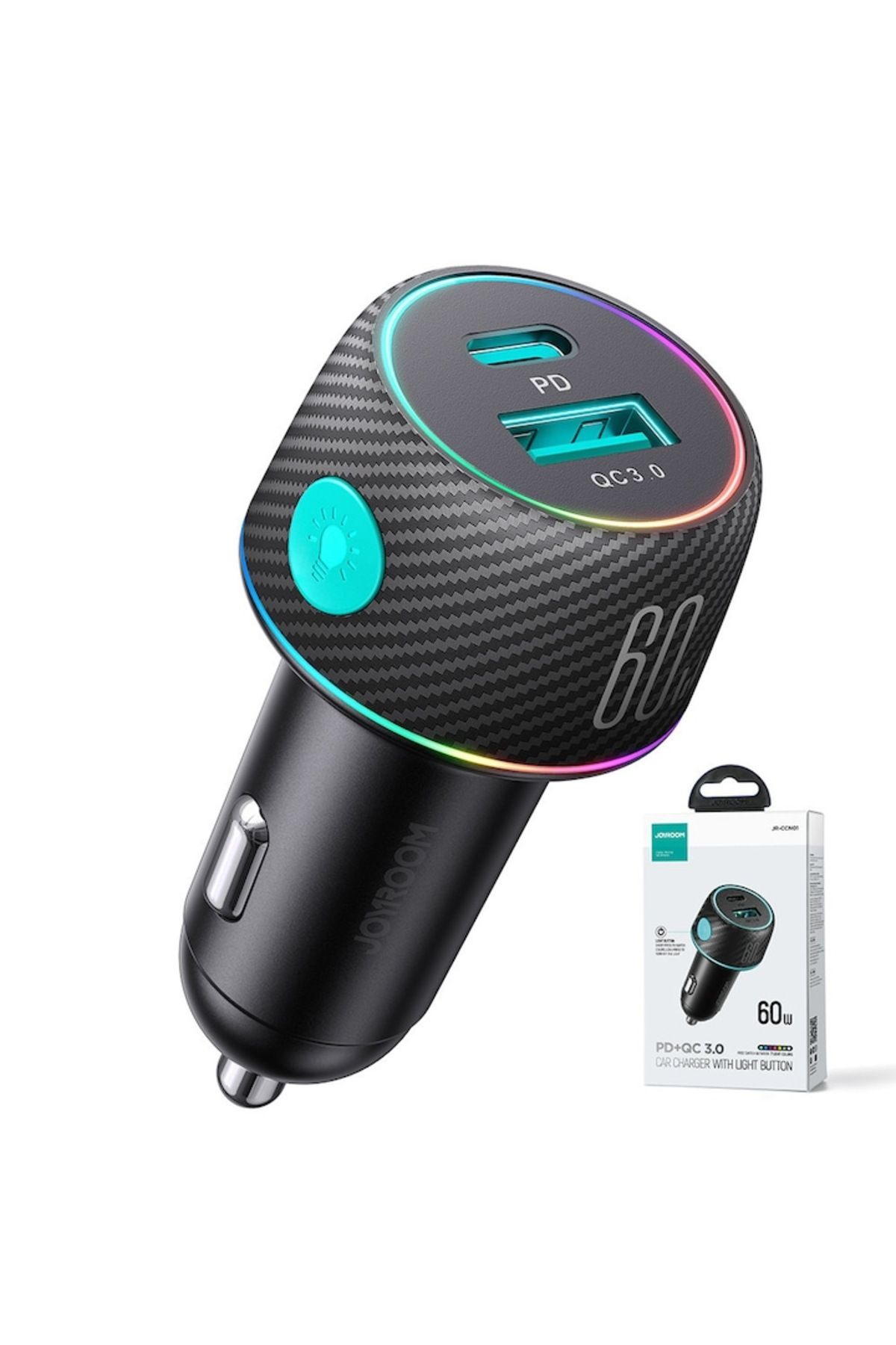 Joyroom-Încărcător auto USB, Tip-C, cu încărcare rapidă, 60W - (JR-CCN01) - Negru 2