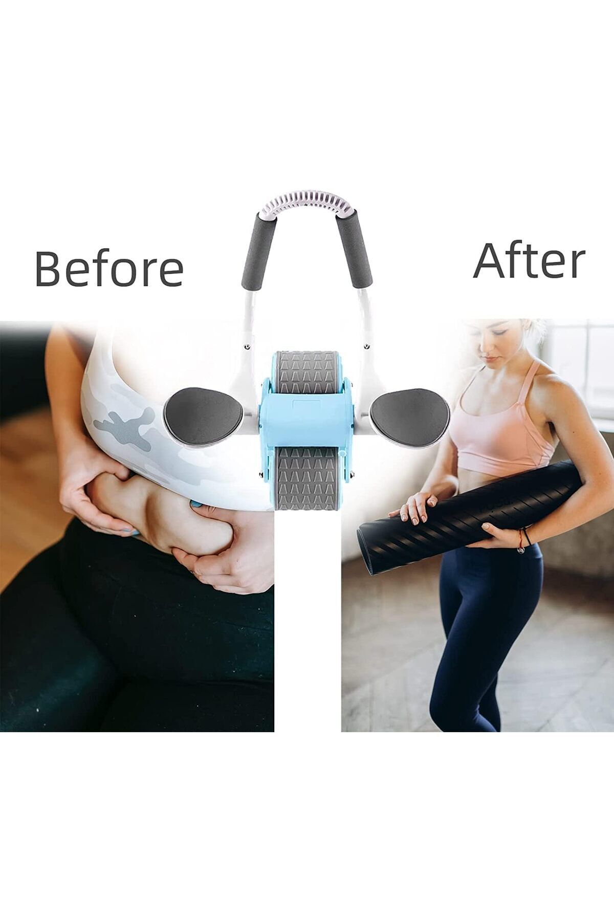 COOYA-Abdominal Abs Wheel Exercise Roller, With Timer, Knee Mat, Automatic Rebound, for Home Use, Blue 5