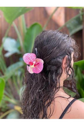 Flowingo Box Fuşya Beyaz Inci Boncuk Detaylı Orkide Mandal Toka