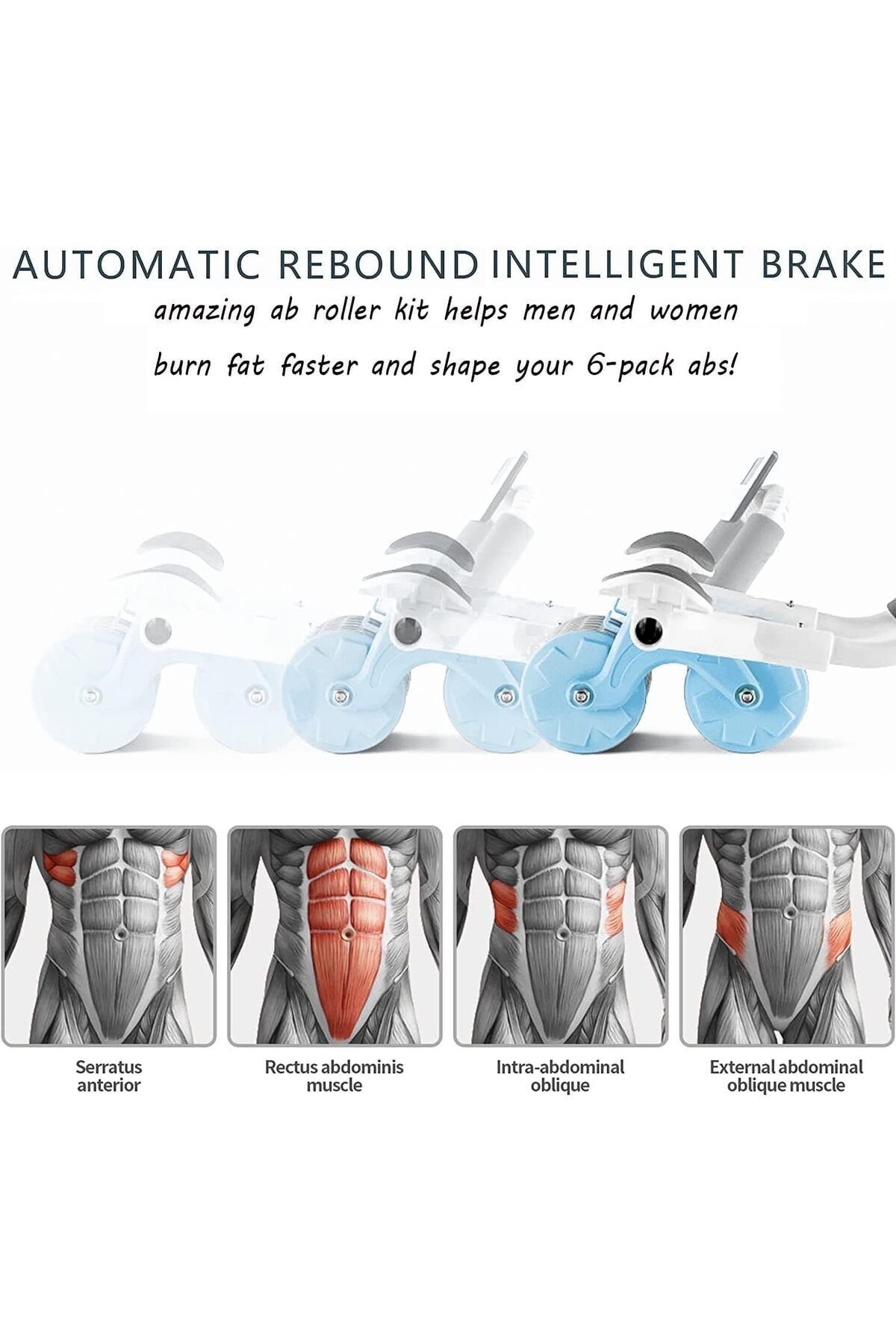 COOYA-Abdominal Abs Wheel Exercise Roller, With Timer, Knee Mat, Automatic Rebound, for Home Use, Blue 2