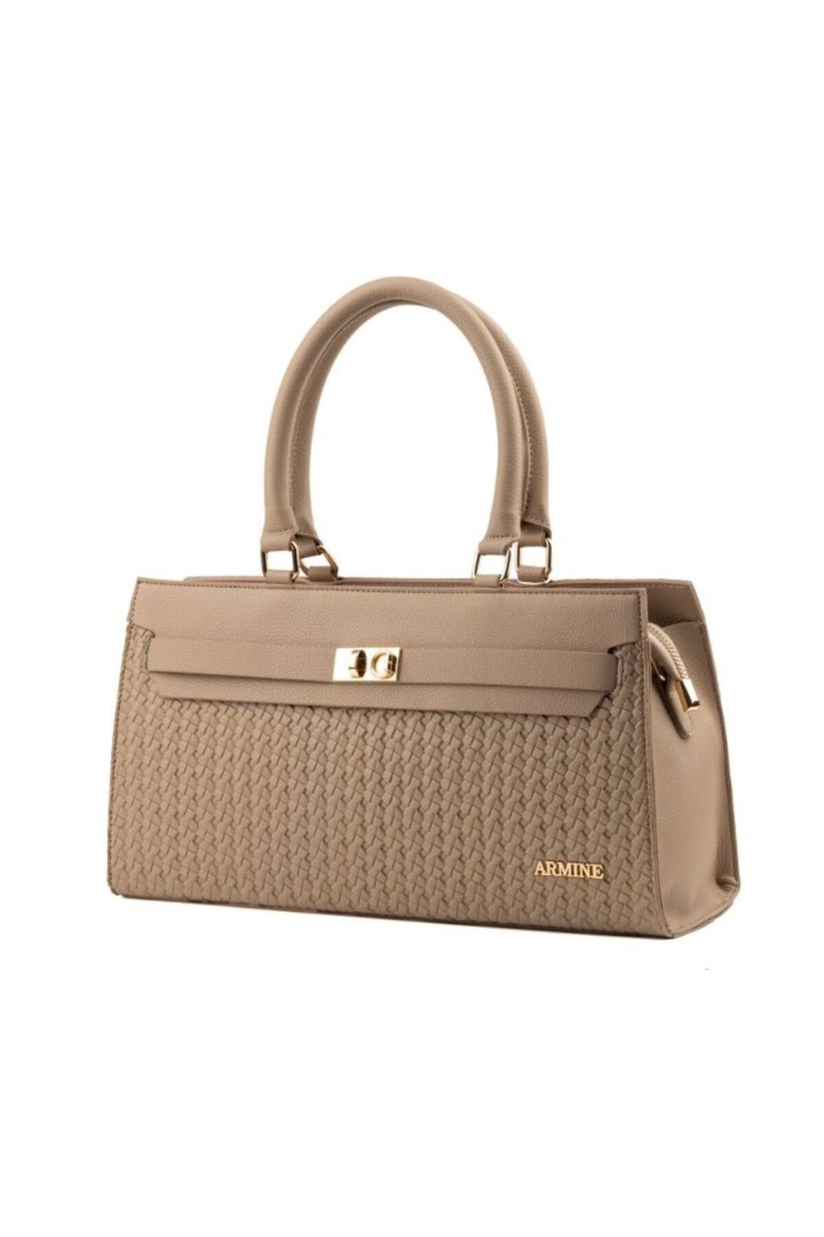 Armine-Modern Stylish Design Zippered Patterned Shoulder Bag Mink 1
