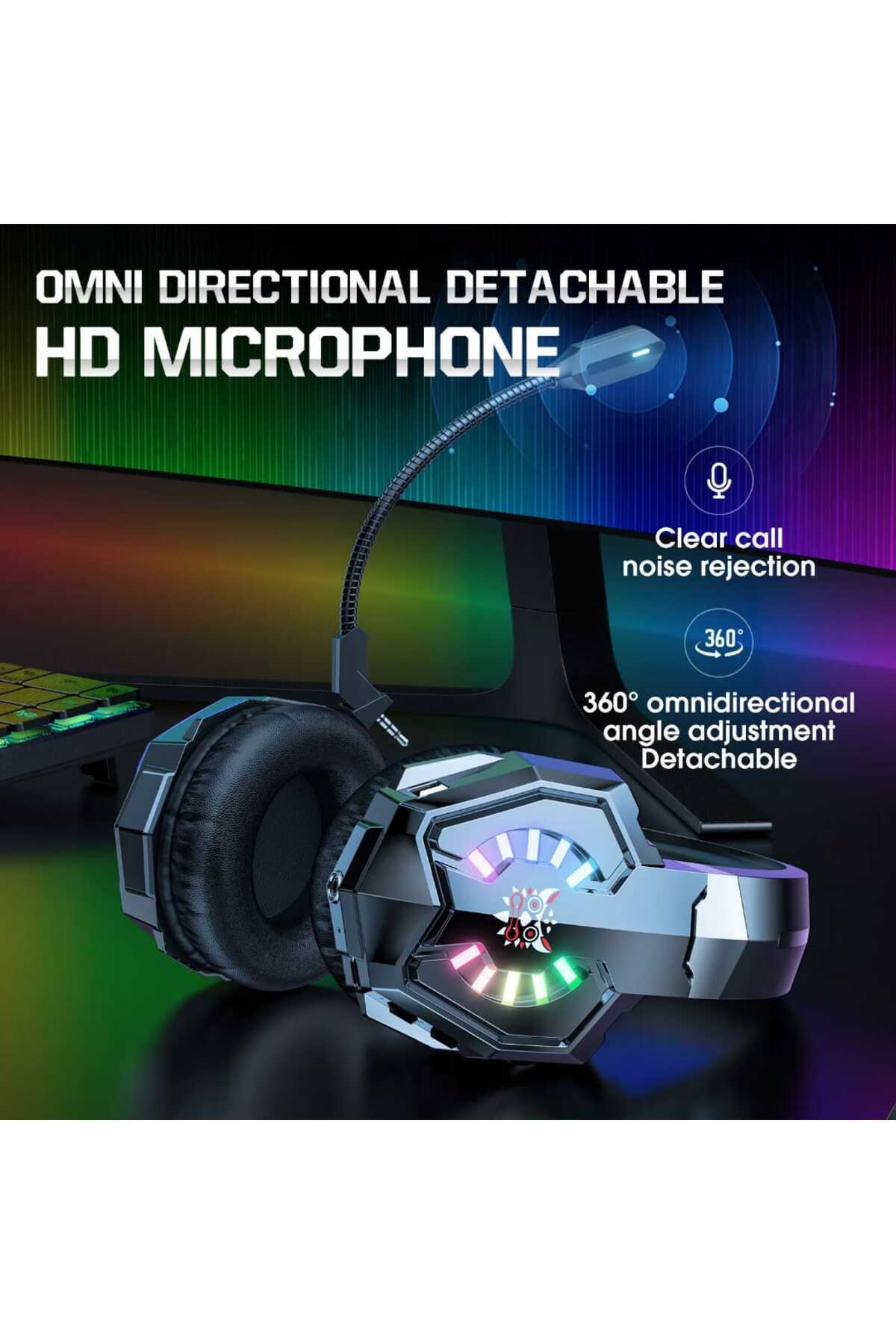 Onikuma-B15 Wireless Headset with 3 Gaming Modes, RGB Lighting, Noise Isolation, and Microphone 3